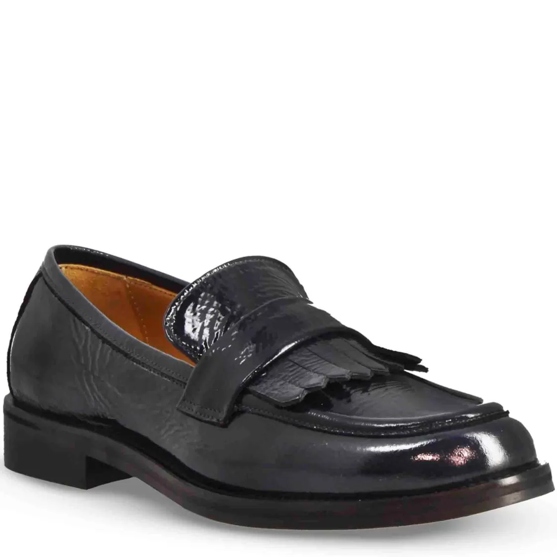 Sale Leonardo Shoes Mocassino Elegante Da Donna In Pelle Lucida Colore Fatti A Mano In Italia Blu