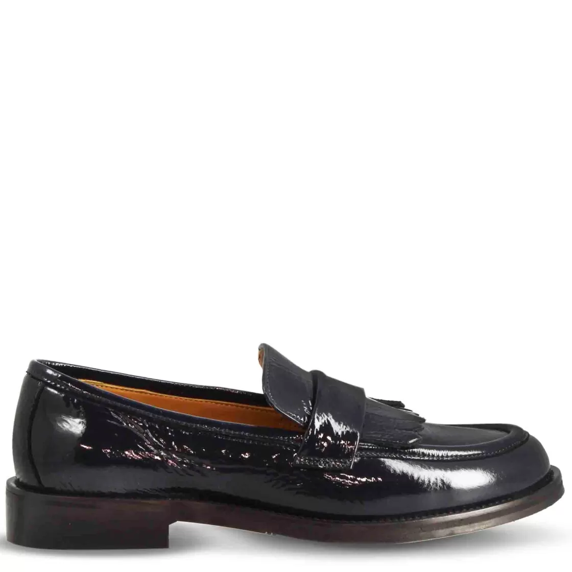 Sale Leonardo Shoes Mocassino Elegante Da Donna In Pelle Lucida Colore Fatti A Mano In Italia Blu