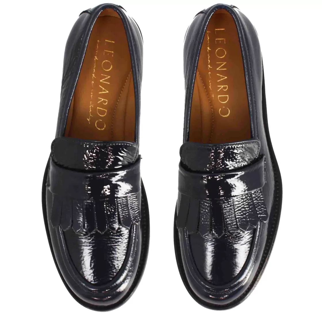 Sale Leonardo Shoes Mocassino Elegante Da Donna In Pelle Lucida Colore Fatti A Mano In Italia Blu