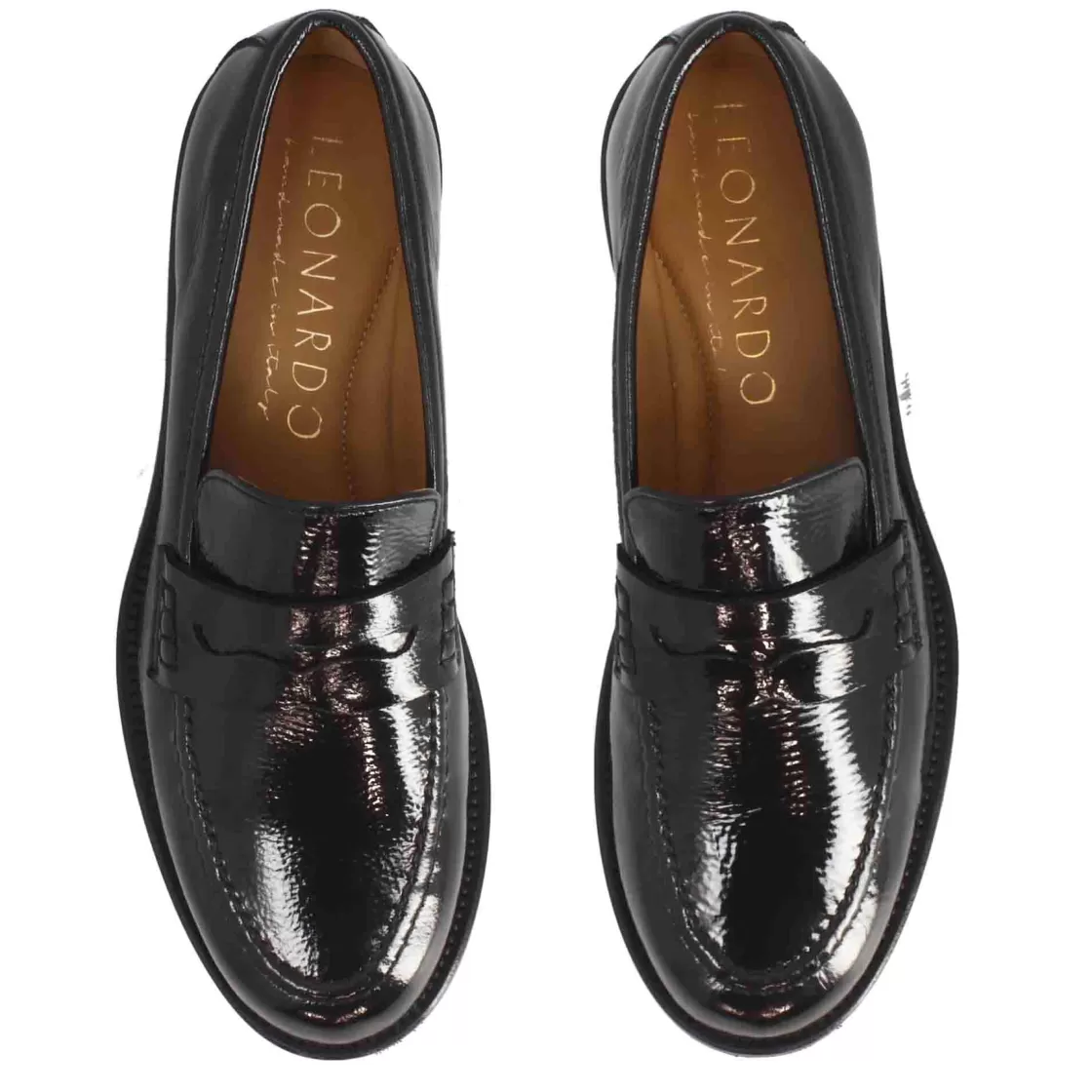 Hot Leonardo Shoes Mocassino Elegante Da Donna In Pelle Lucida Colore Fatti A Mano In Italia Nero