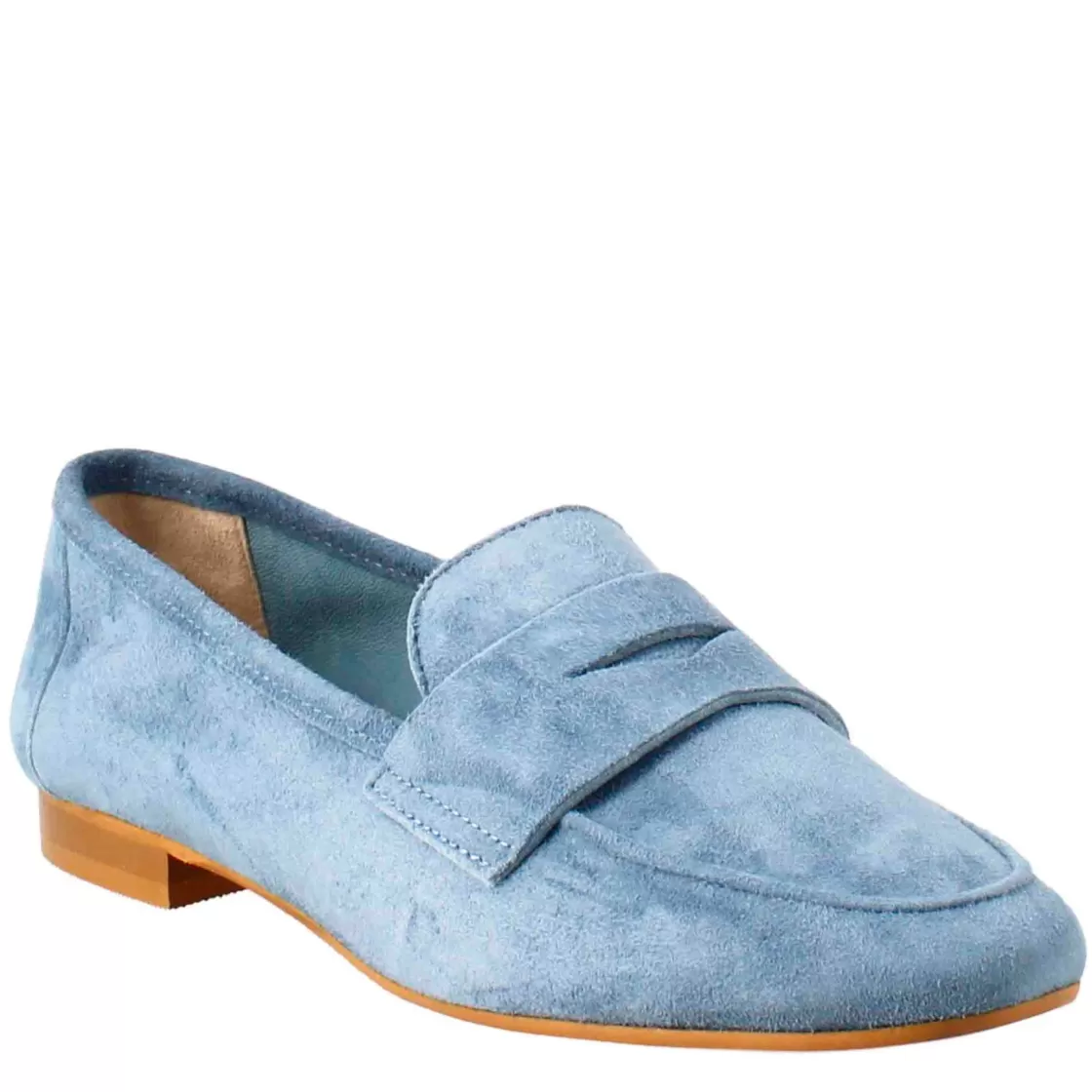 Shop Leonardo Shoes Mocassino Flessibile Da Donna In Pelle Scamosciata E Fondo In Gomma Celeste