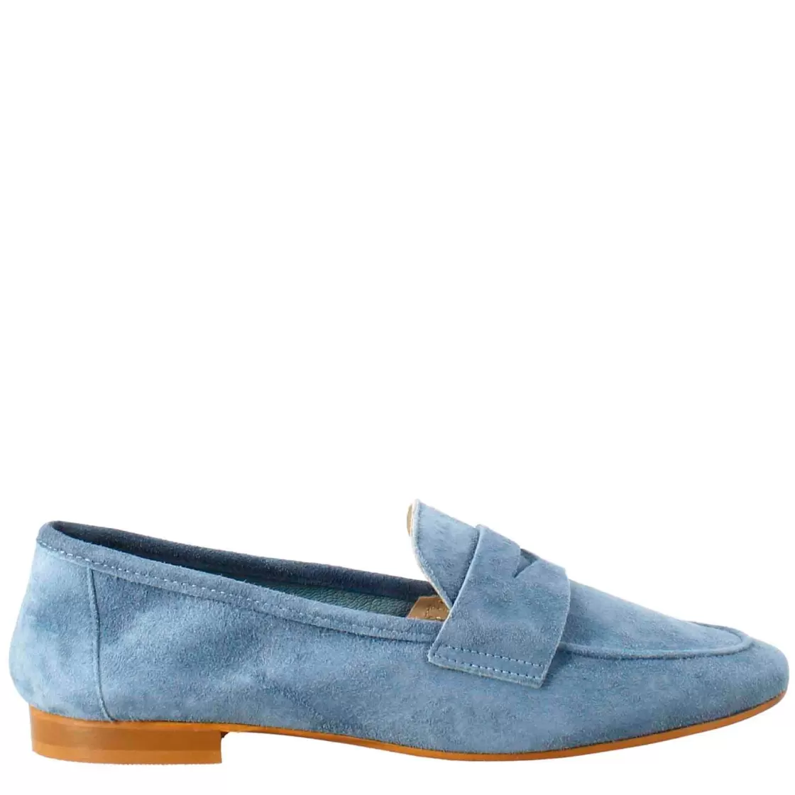 Shop Leonardo Shoes Mocassino Flessibile Da Donna In Pelle Scamosciata E Fondo In Gomma Celeste