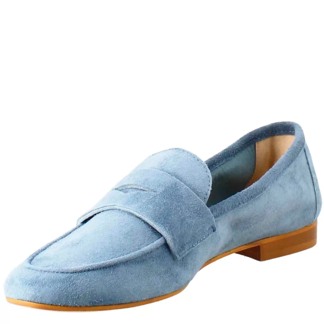 Shop Leonardo Shoes Mocassino Flessibile Da Donna In Pelle Scamosciata E Fondo In Gomma Celeste