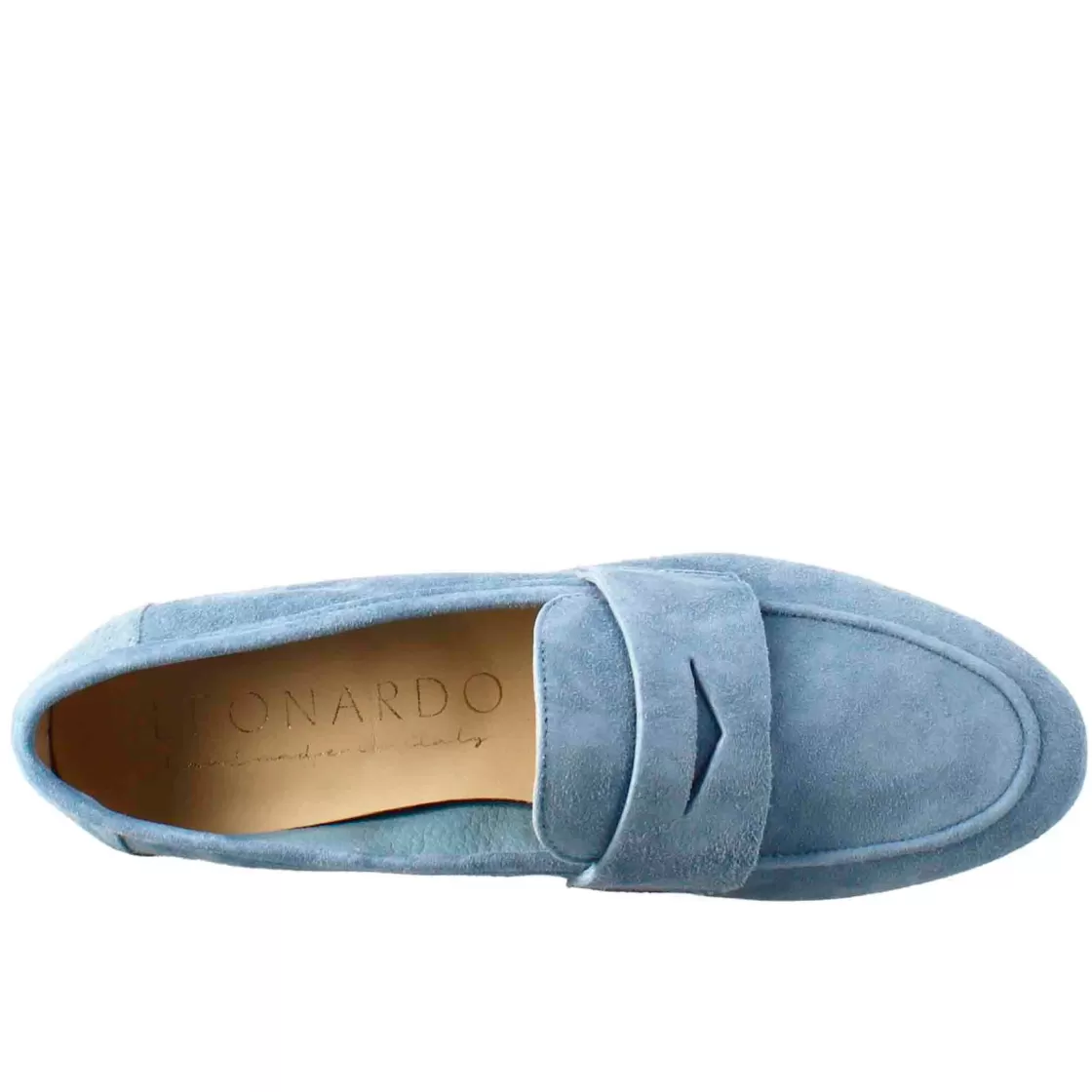 Shop Leonardo Shoes Mocassino Flessibile Da Donna In Pelle Scamosciata E Fondo In Gomma Celeste