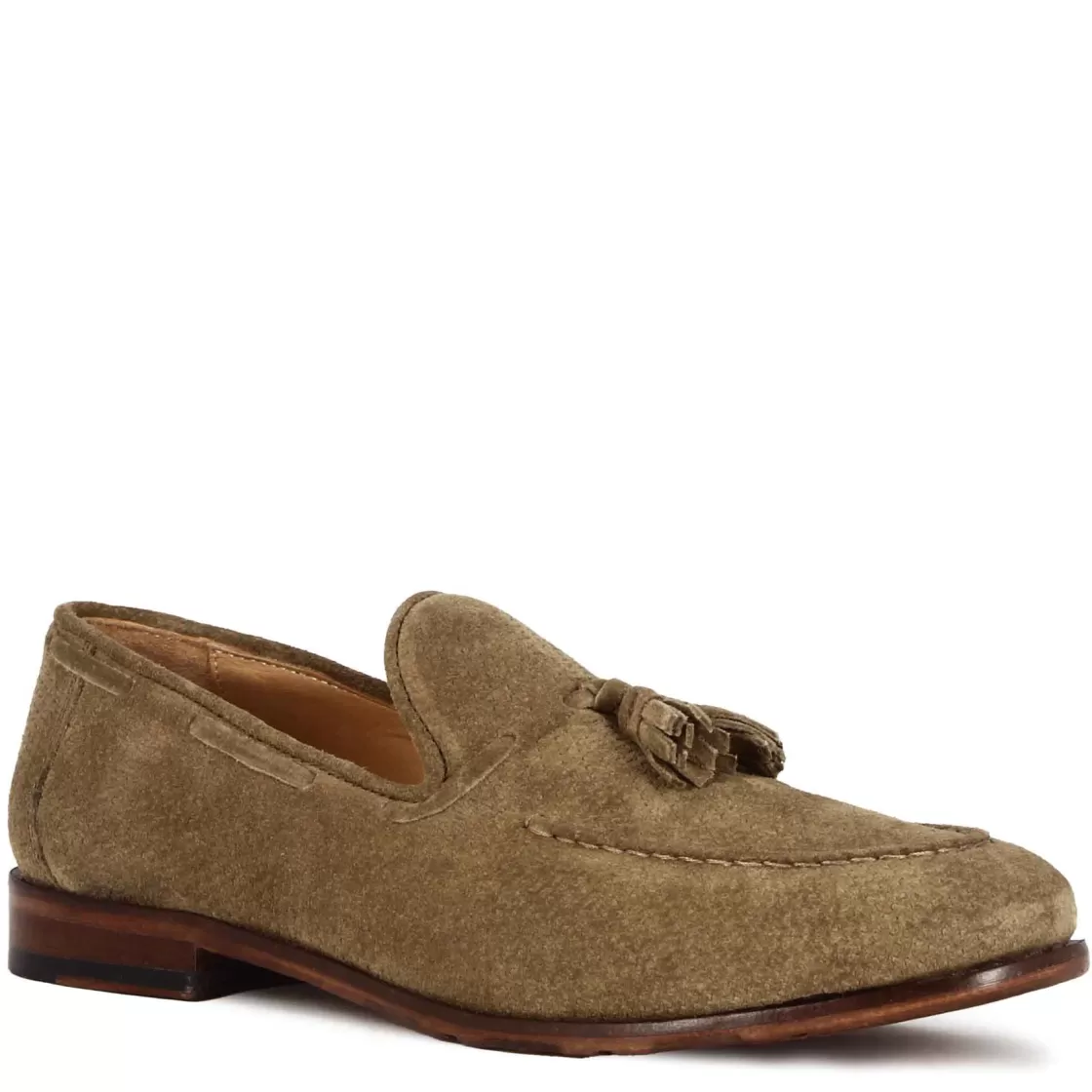 Best Sale Leonardo Shoes Mocassino In Pelle Scamosciata Fatto A Mano Con Nappine Colore Beige