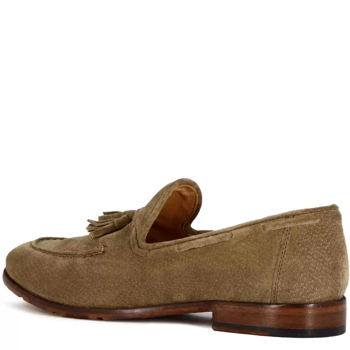Best Sale Leonardo Shoes Mocassino In Pelle Scamosciata Fatto A Mano Con Nappine Colore Beige