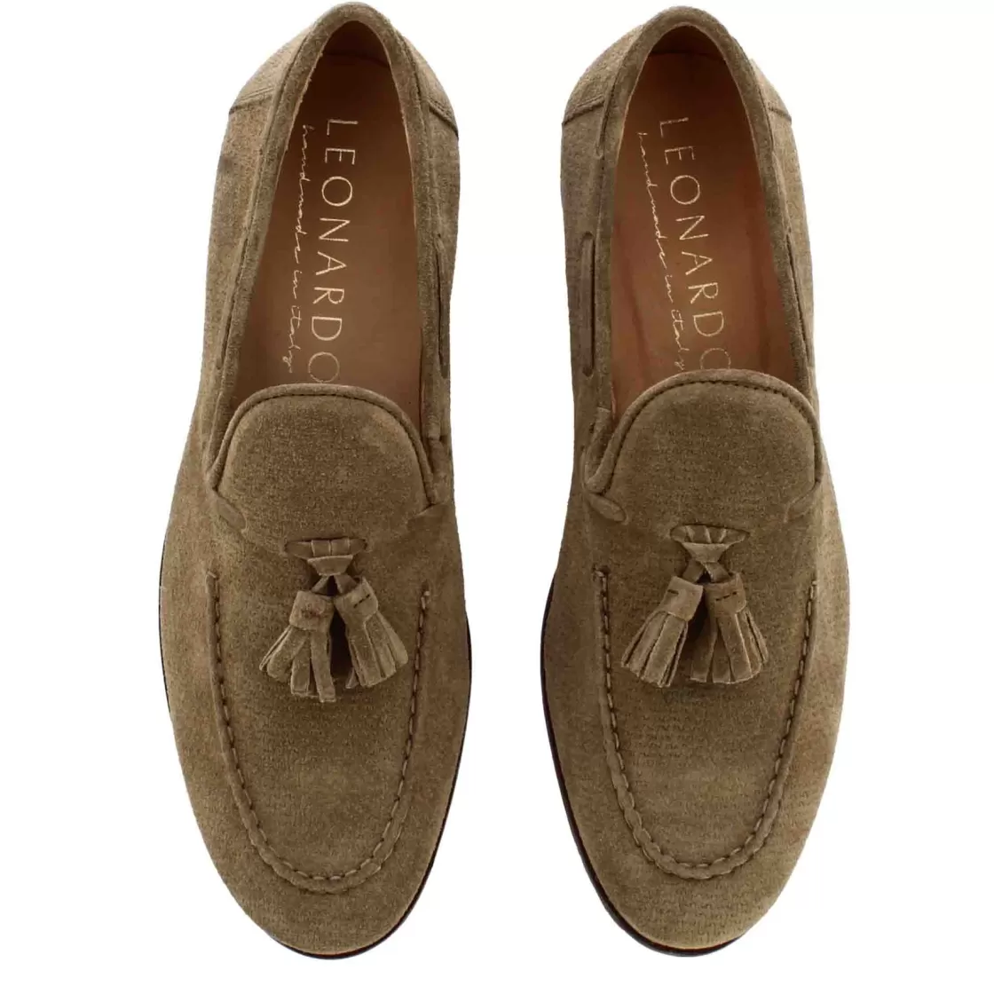 Best Sale Leonardo Shoes Mocassino In Pelle Scamosciata Fatto A Mano Con Nappine Colore Beige