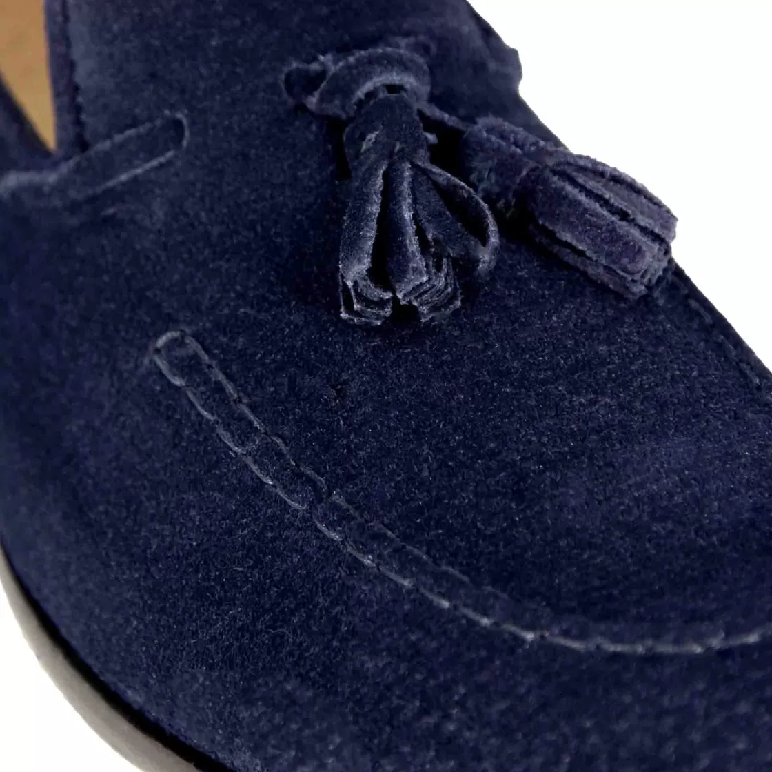 Outlet Leonardo Shoes Mocassino In Pelle Scamosciata Fatto A Mano Con Nappine Colore Blu
