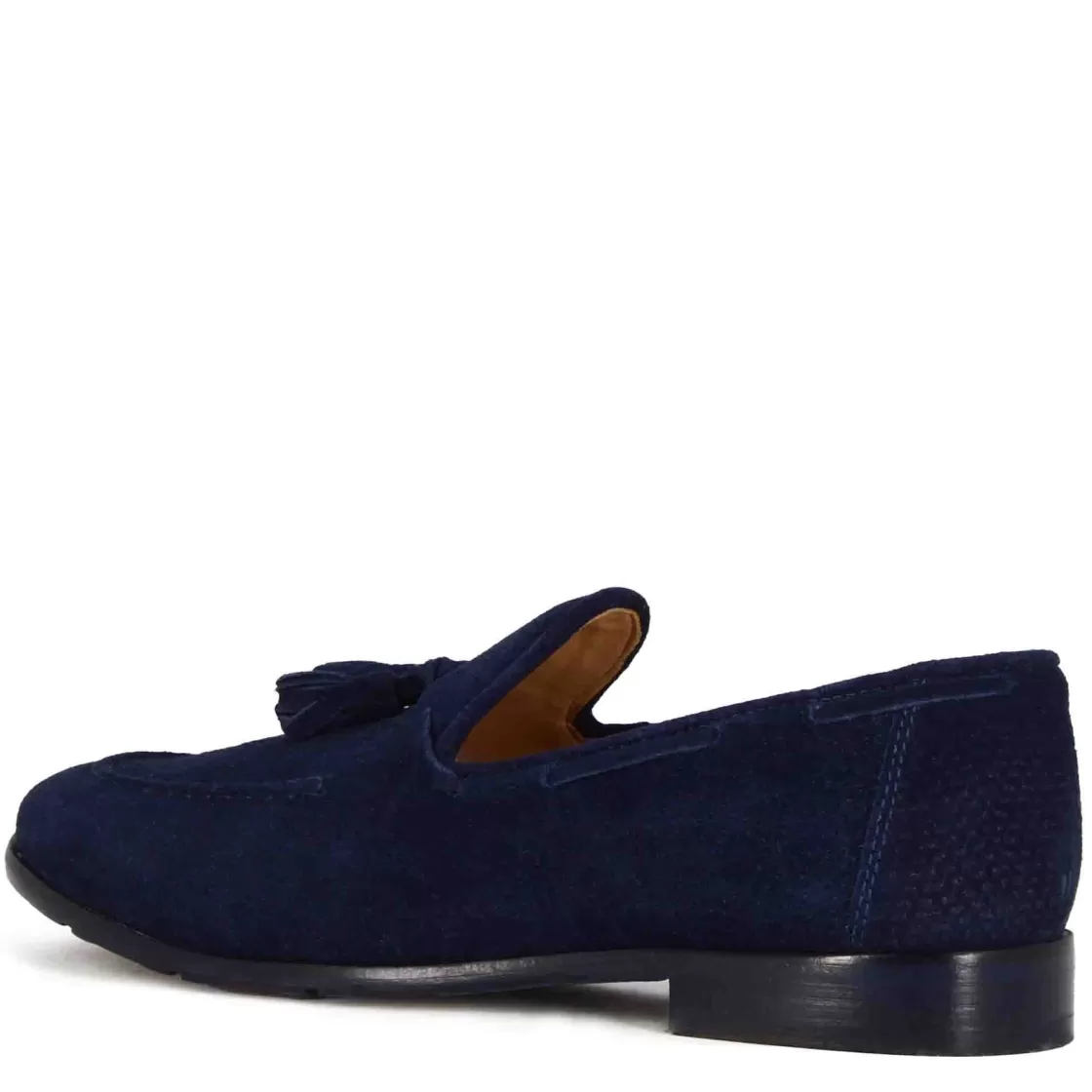 Outlet Leonardo Shoes Mocassino In Pelle Scamosciata Fatto A Mano Con Nappine Colore Blu