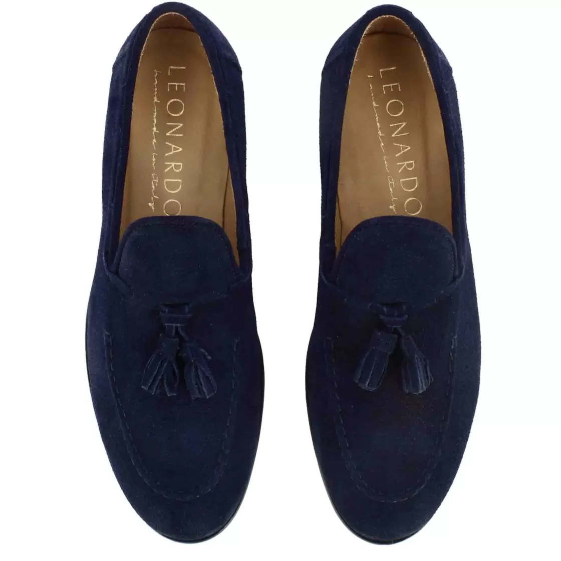 Outlet Leonardo Shoes Mocassino In Pelle Scamosciata Fatto A Mano Con Nappine Colore Blu