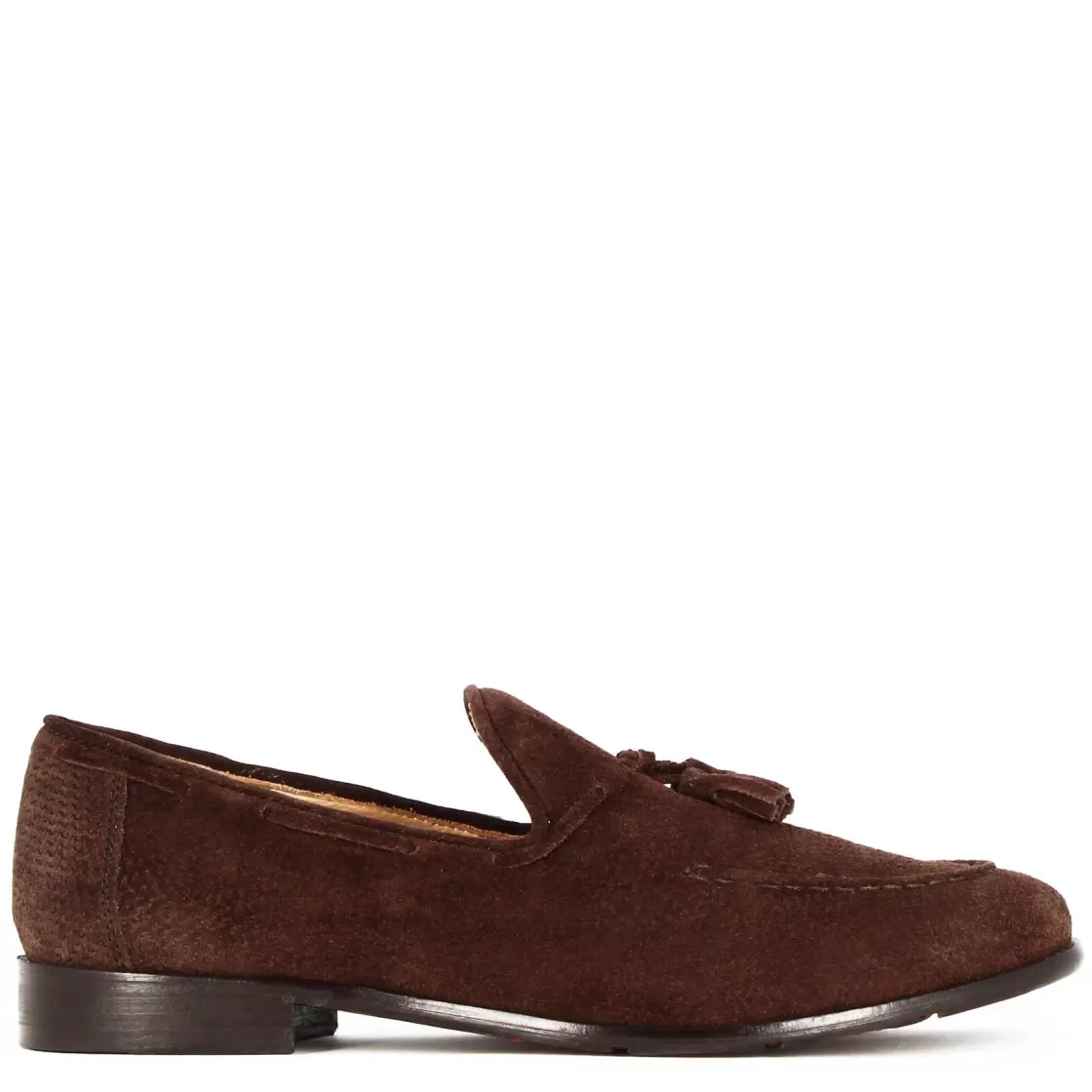 Shop Leonardo Shoes Mocassino In Pelle Scamosciata Fatto A Mano Con Nappine Colore Marrone Marrone Scuro