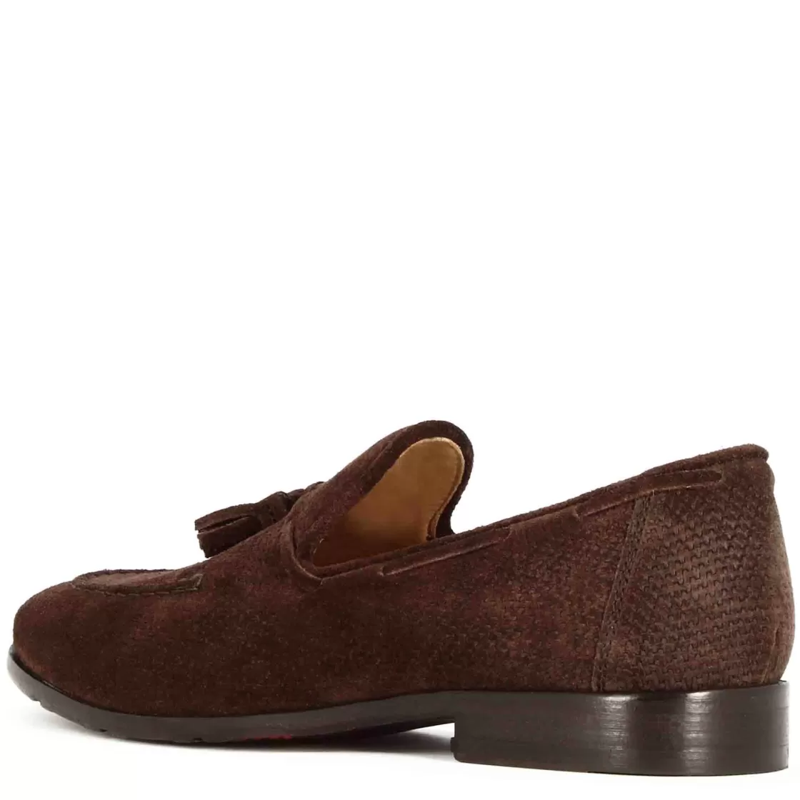 Shop Leonardo Shoes Mocassino In Pelle Scamosciata Fatto A Mano Con Nappine Colore Marrone Marrone Scuro