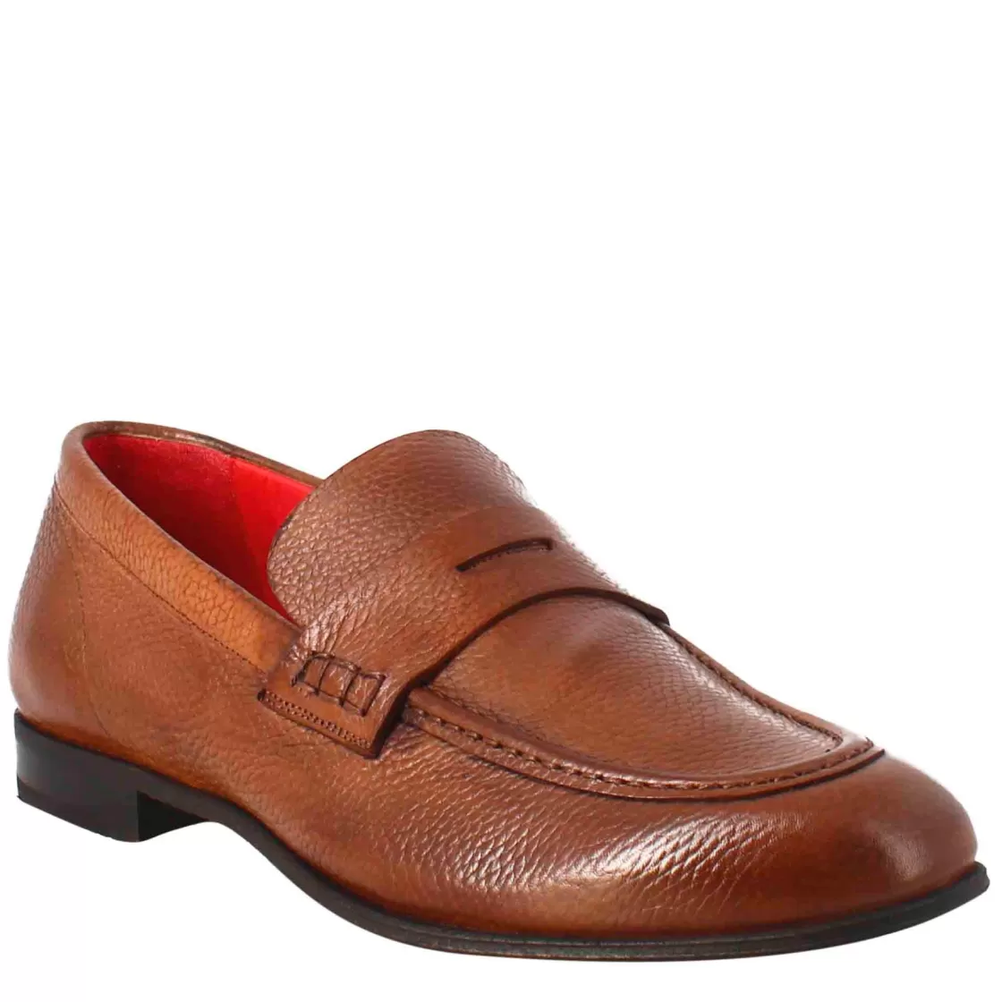 Discount Leonardo Shoes Mocassino Brandy Elegante Da Uomo In Pelle Marrone
