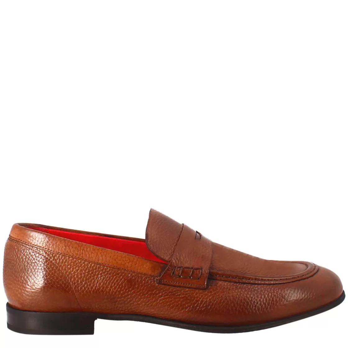 Discount Leonardo Shoes Mocassino Brandy Elegante Da Uomo In Pelle Marrone