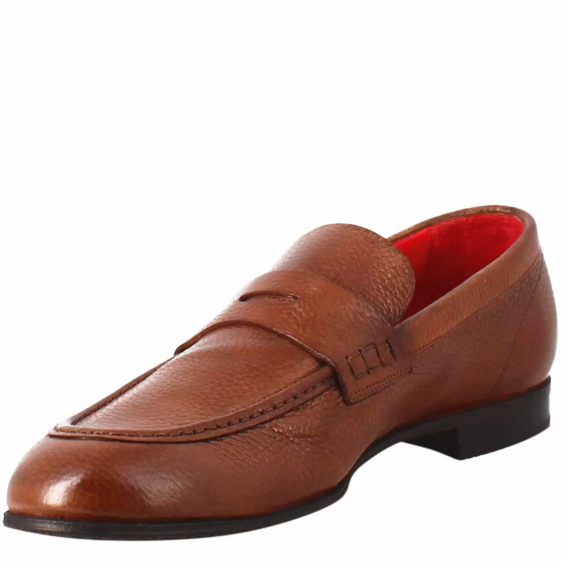 Discount Leonardo Shoes Mocassino Brandy Elegante Da Uomo In Pelle Marrone