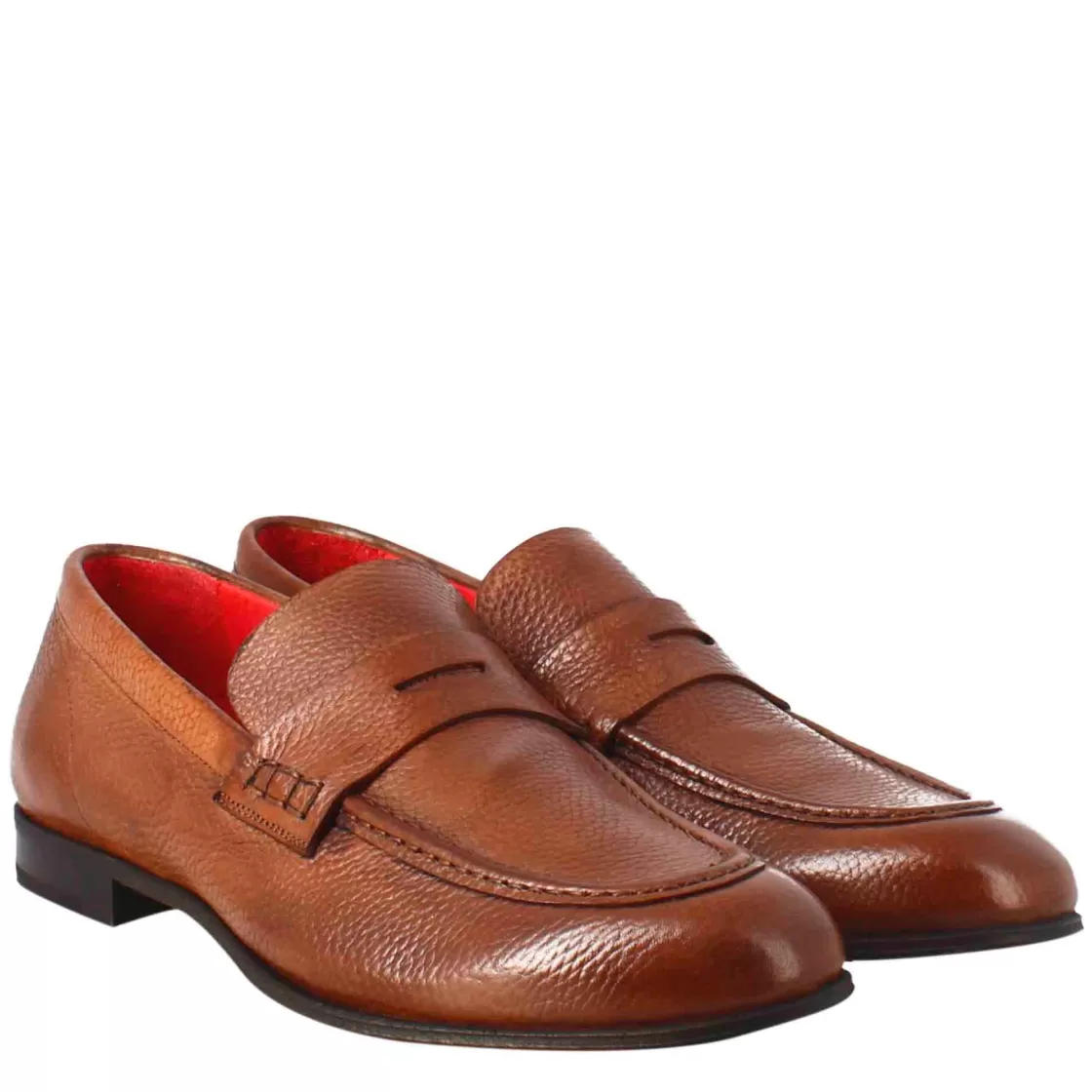 Discount Leonardo Shoes Mocassino Brandy Elegante Da Uomo In Pelle Marrone