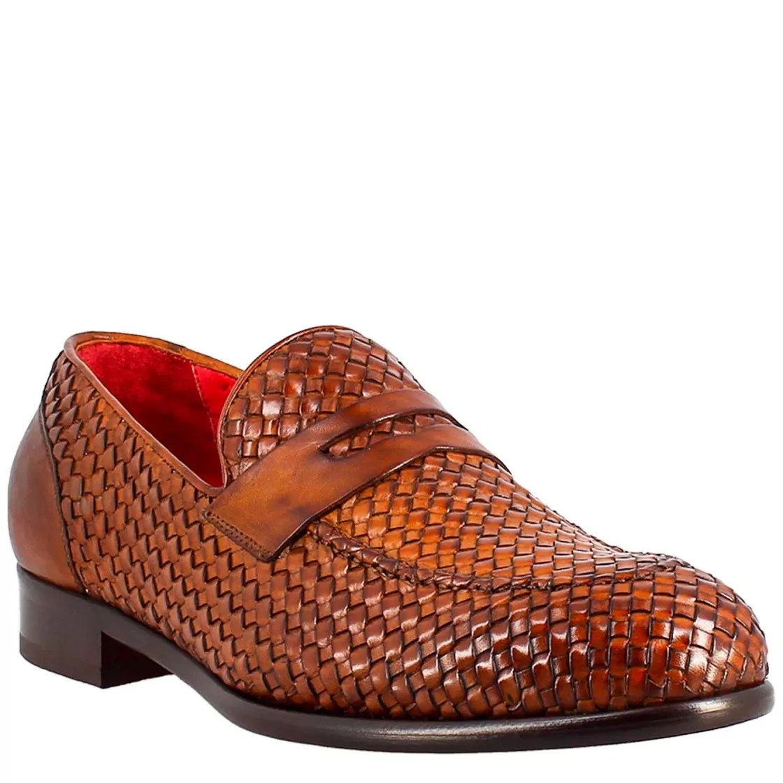 Clearance Leonardo Shoes Mocassino Elegante Da Uomo In Pelle Fiore Intrecciata Marrone