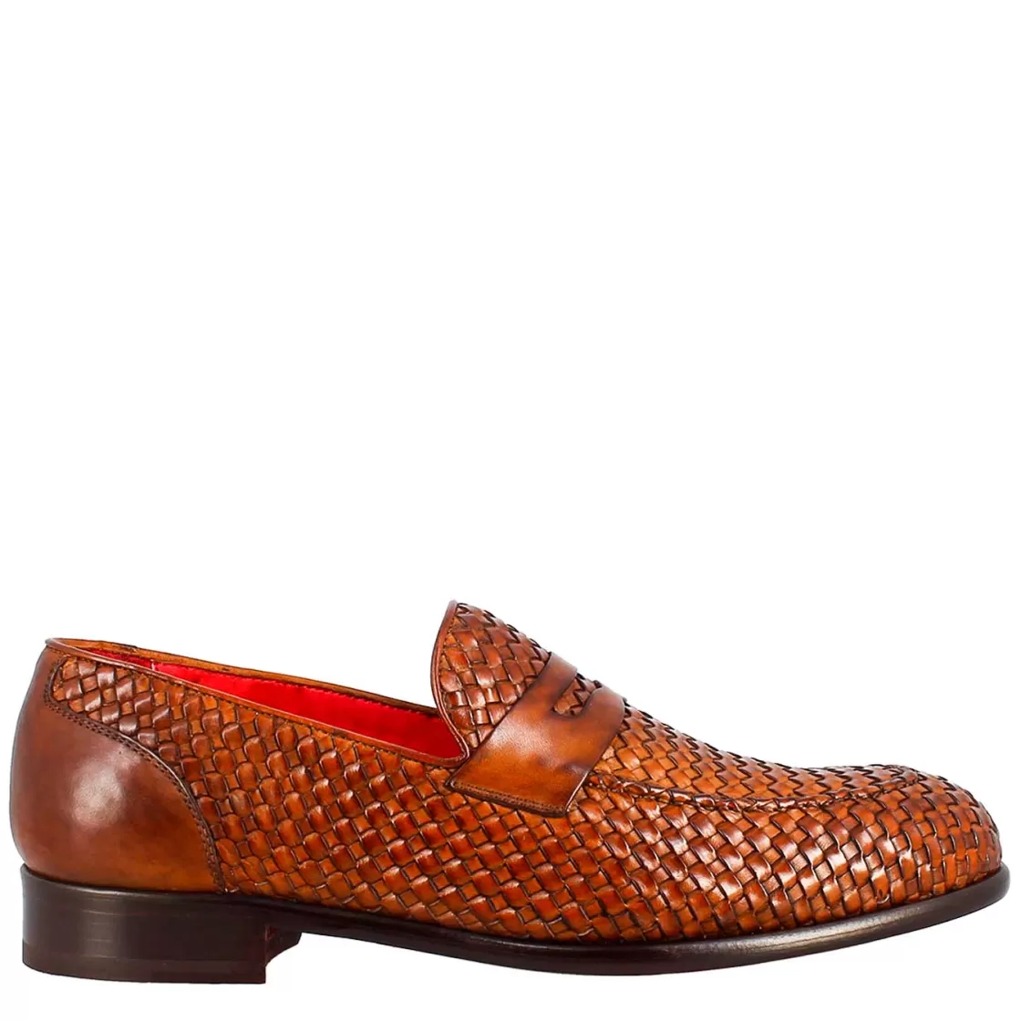 Clearance Leonardo Shoes Mocassino Elegante Da Uomo In Pelle Fiore Intrecciata Marrone