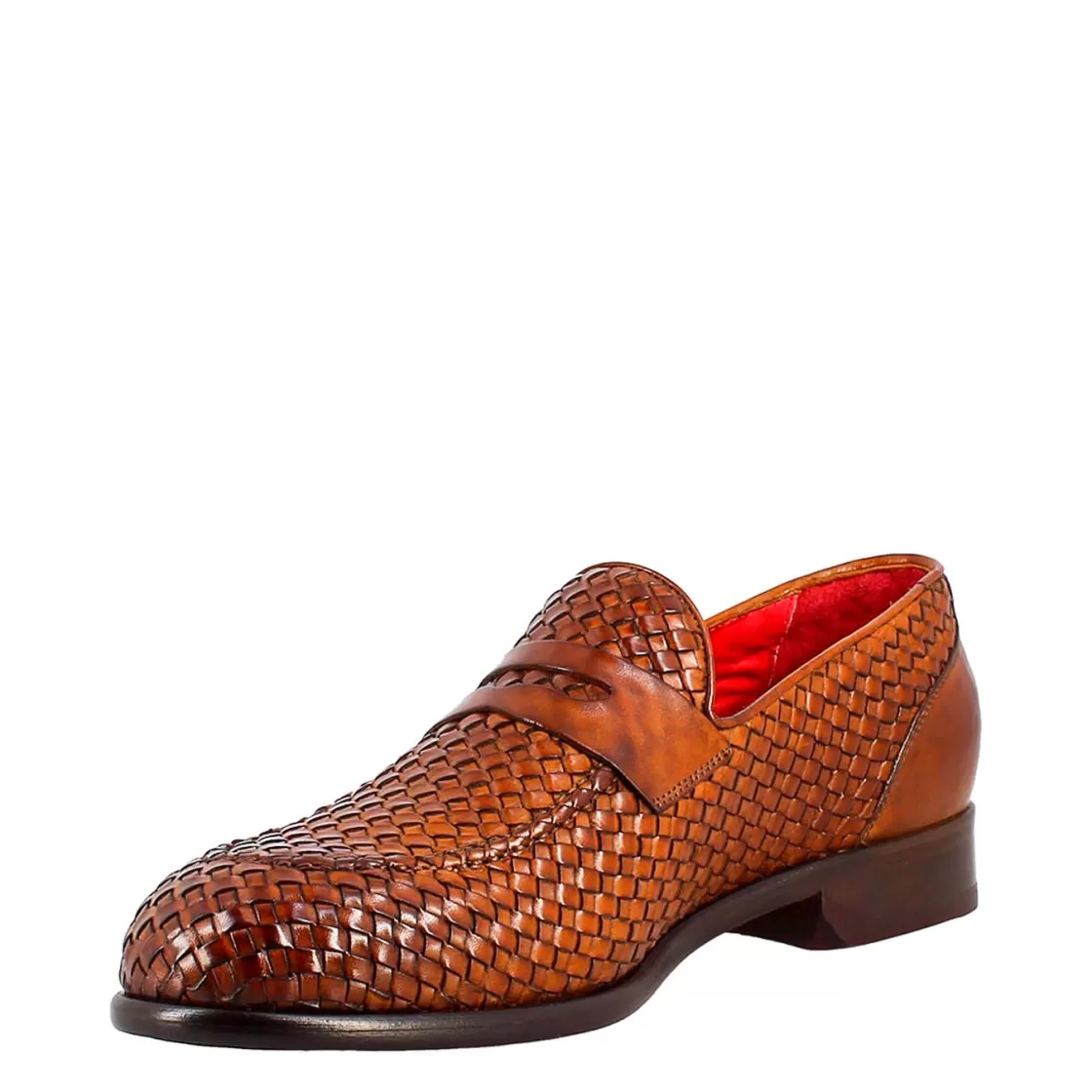 Clearance Leonardo Shoes Mocassino Elegante Da Uomo In Pelle Fiore Intrecciata Marrone