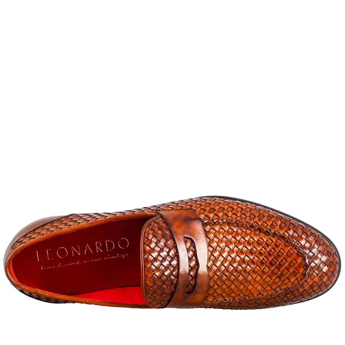 Clearance Leonardo Shoes Mocassino Elegante Da Uomo In Pelle Fiore Intrecciata Marrone