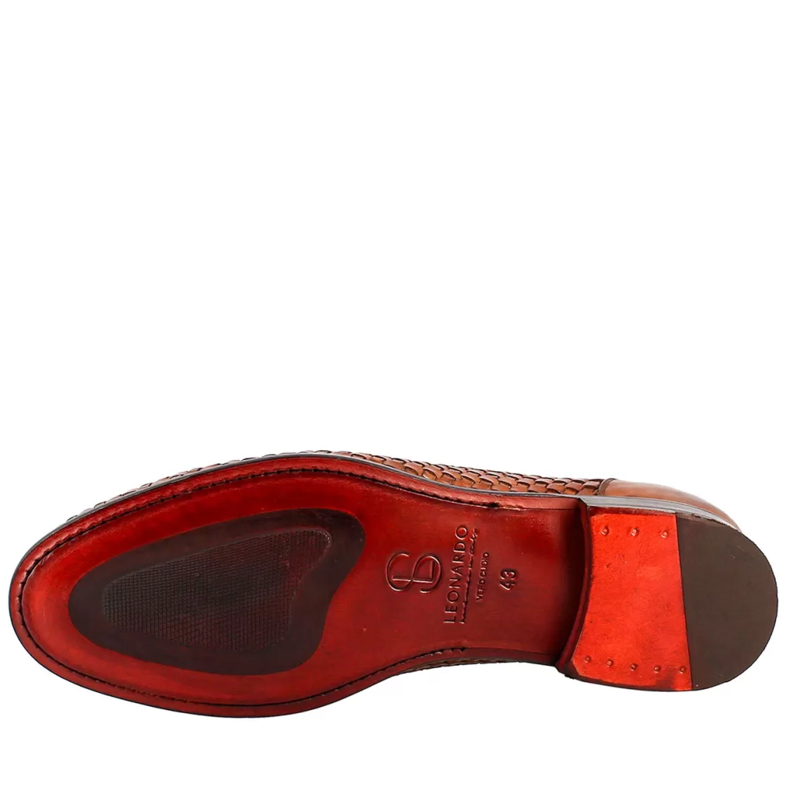 Clearance Leonardo Shoes Mocassino Elegante Da Uomo In Pelle Fiore Intrecciata Marrone