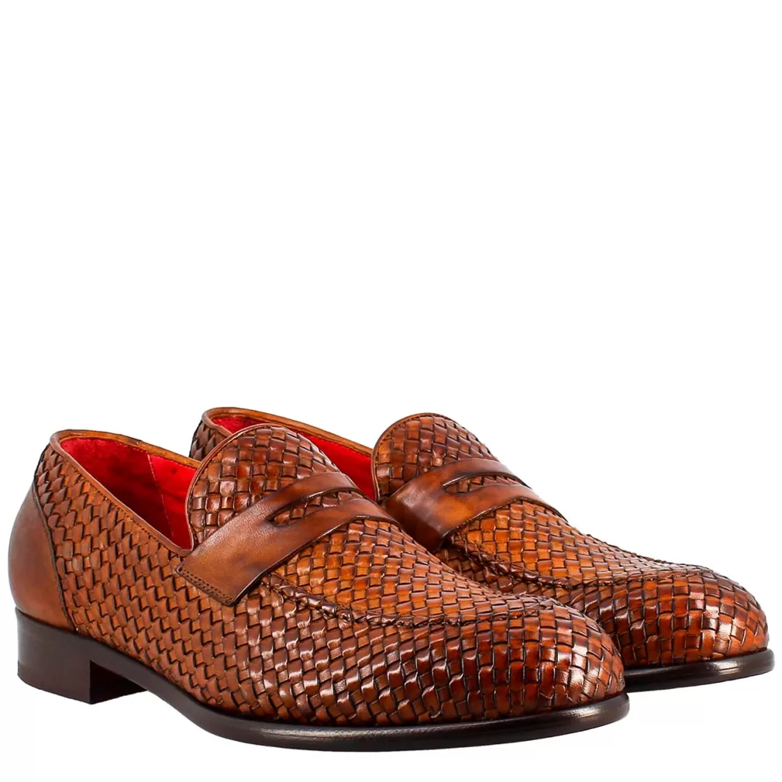 Clearance Leonardo Shoes Mocassino Elegante Da Uomo In Pelle Fiore Intrecciata Marrone