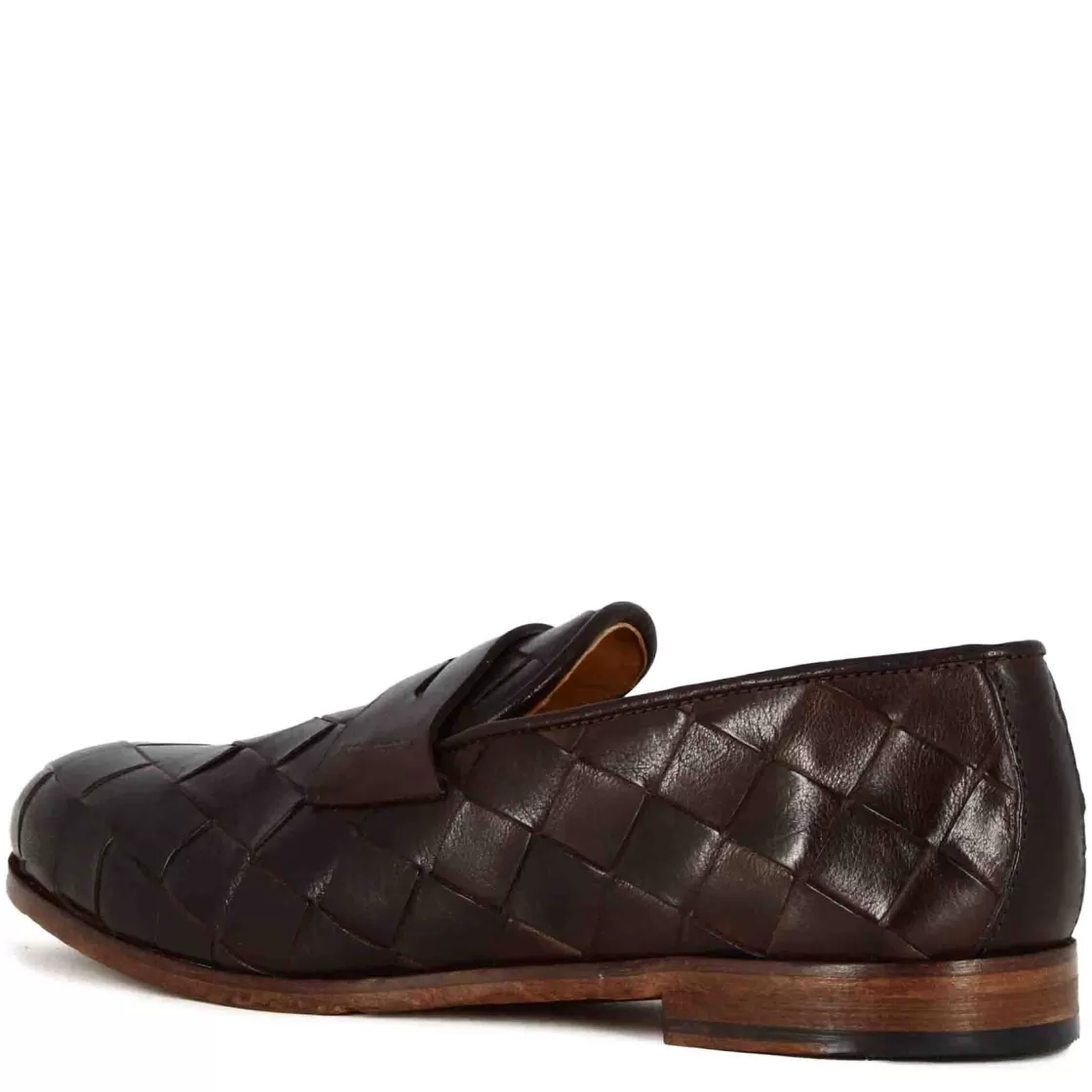 Discount Leonardo Shoes Mocassino Vintage Elegante Da Uomo In Pelle Intrecciata Marrone Scuro