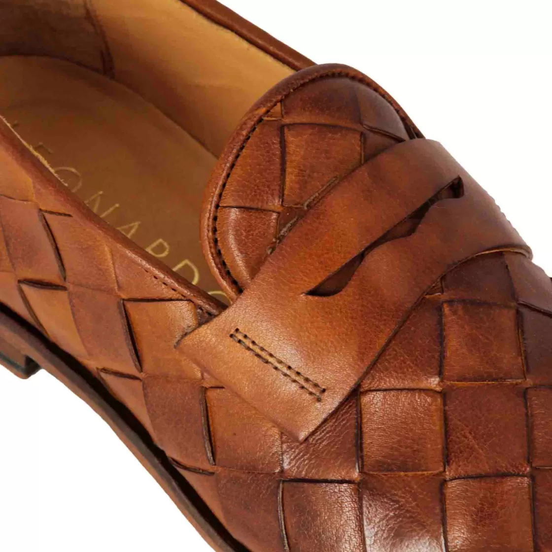Hot Leonardo Shoes Mocassino Vintage Elegante Da Uomo In Pelle Intrecciata Marrone