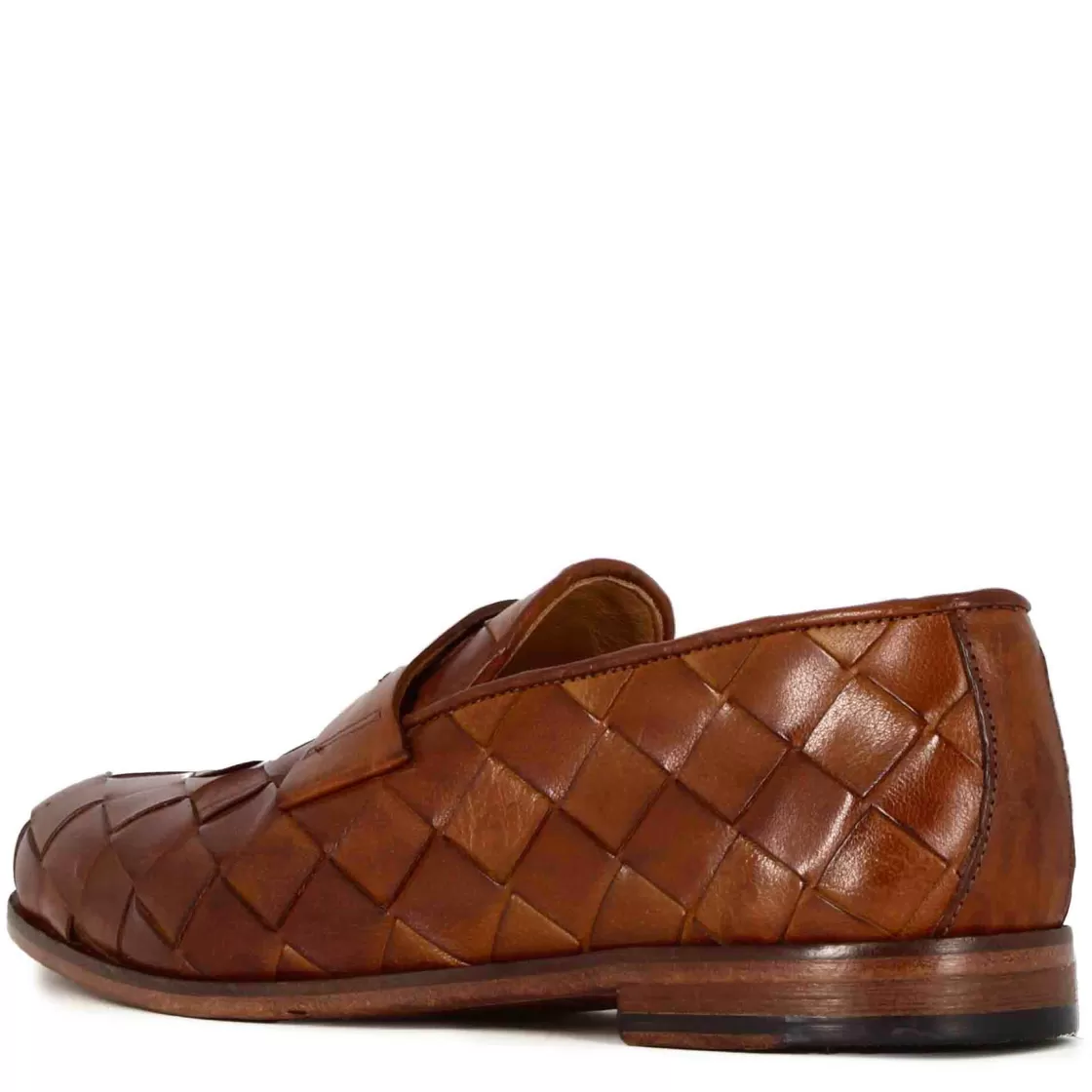 Hot Leonardo Shoes Mocassino Vintage Elegante Da Uomo In Pelle Intrecciata Marrone