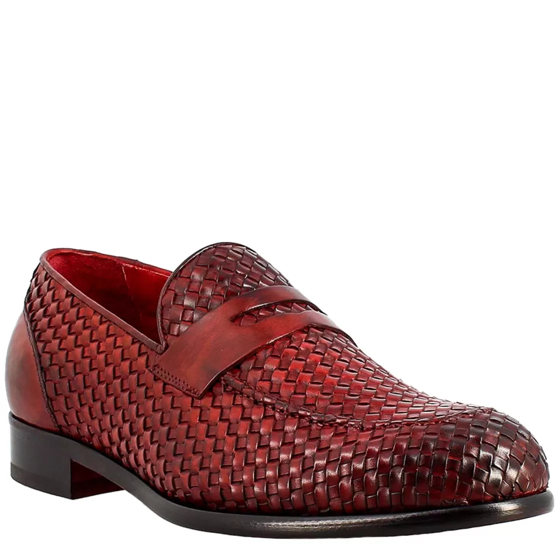 Best Sale Leonardo Shoes Mocassino Elegante Da Uomo In Pelle Fiore Intrecciata Rosso