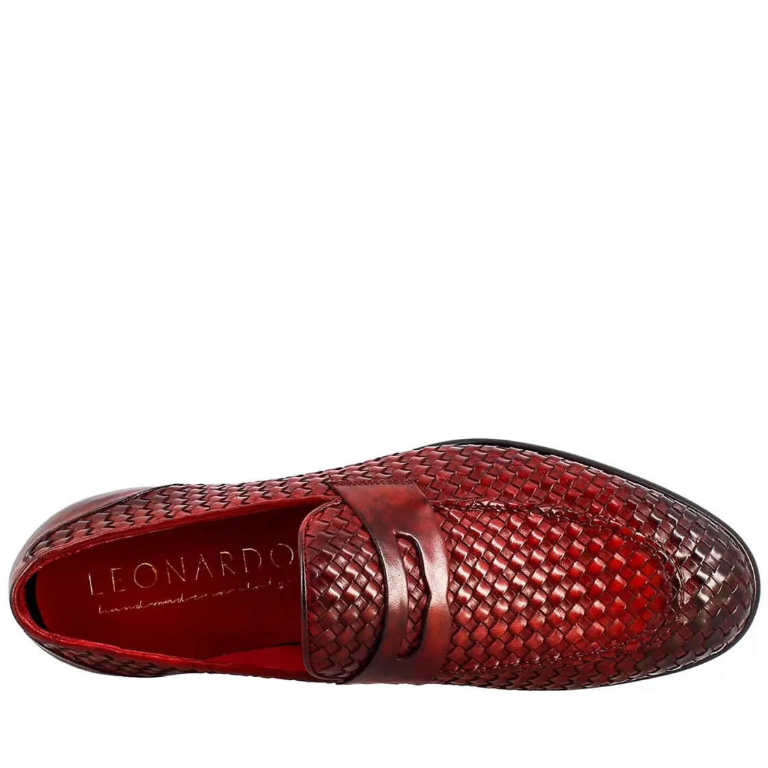 Best Sale Leonardo Shoes Mocassino Elegante Da Uomo In Pelle Fiore Intrecciata Rosso