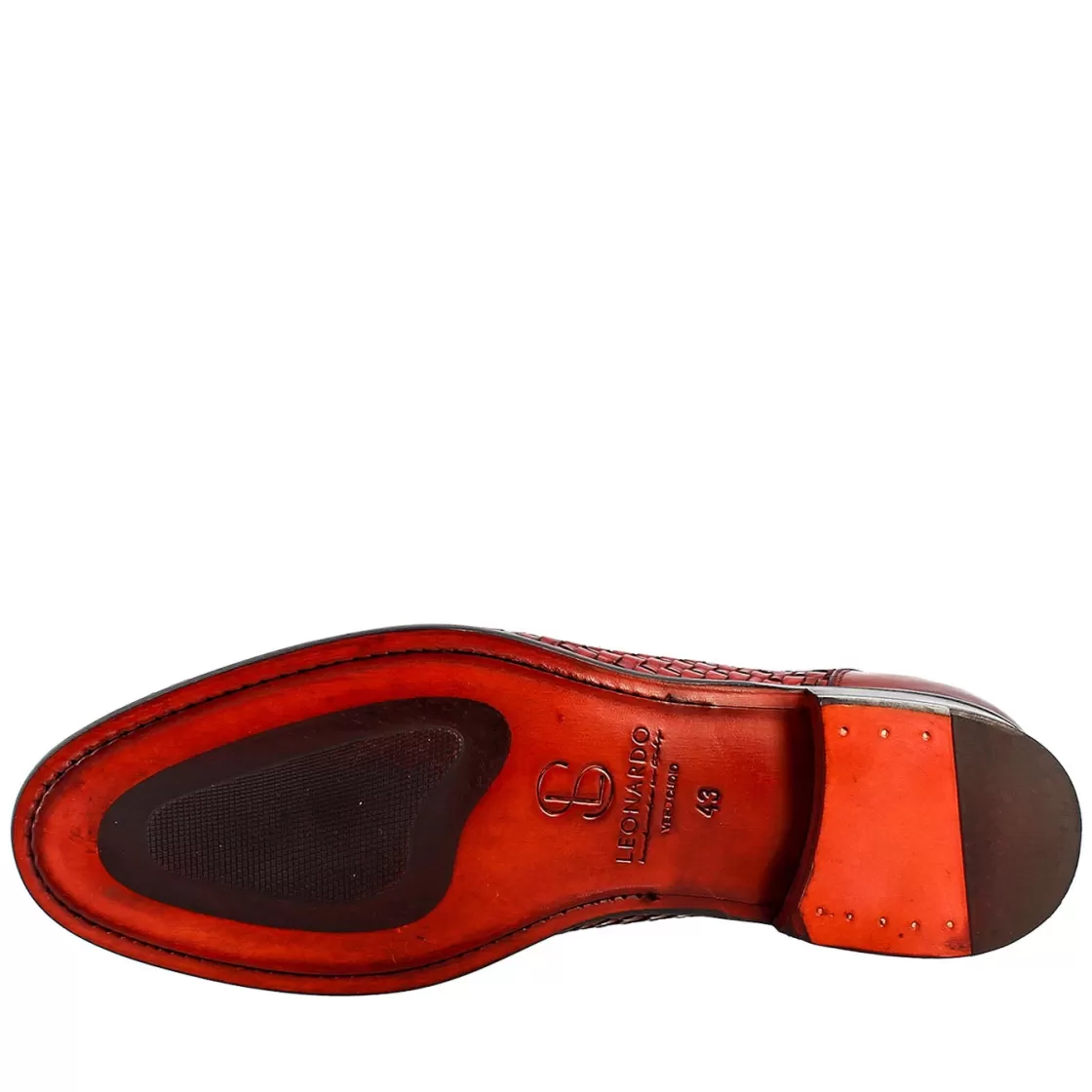 Best Sale Leonardo Shoes Mocassino Elegante Da Uomo In Pelle Fiore Intrecciata Rosso