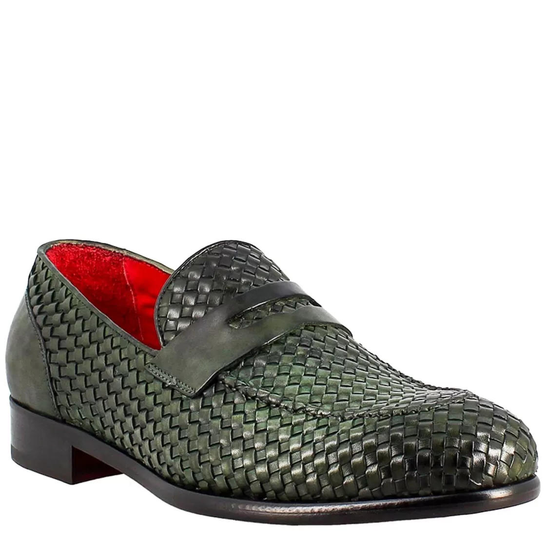Clearance Leonardo Shoes Mocassino Elegante Da Uomo In Pelle Fiore Intrecciata Verde