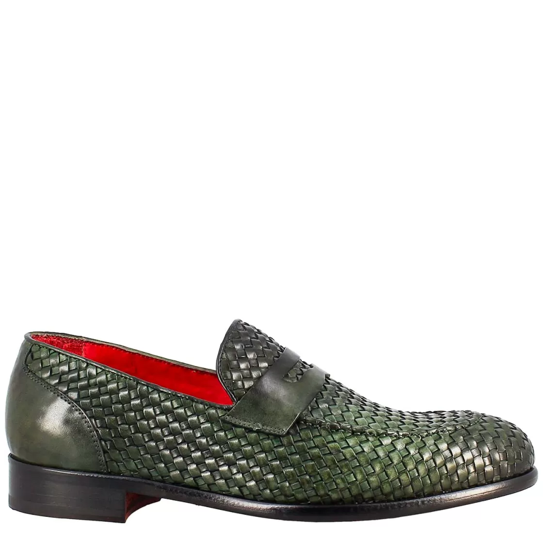 Clearance Leonardo Shoes Mocassino Elegante Da Uomo In Pelle Fiore Intrecciata Verde
