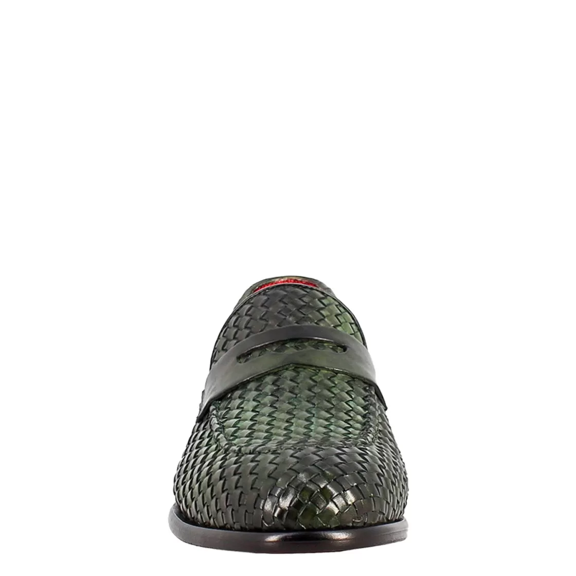 Clearance Leonardo Shoes Mocassino Elegante Da Uomo In Pelle Fiore Intrecciata Verde