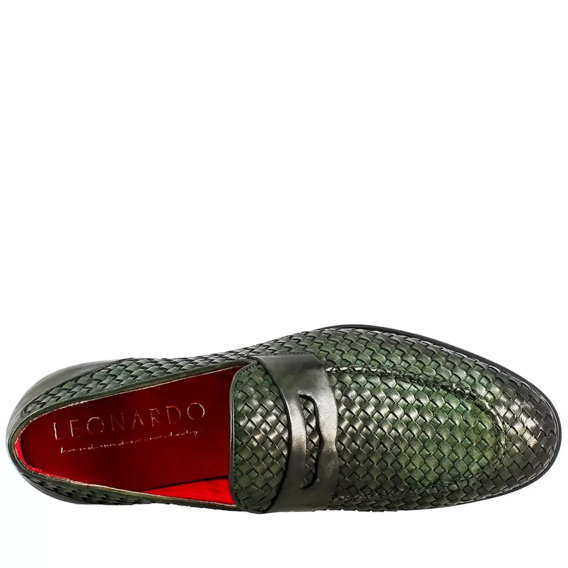Clearance Leonardo Shoes Mocassino Elegante Da Uomo In Pelle Fiore Intrecciata Verde