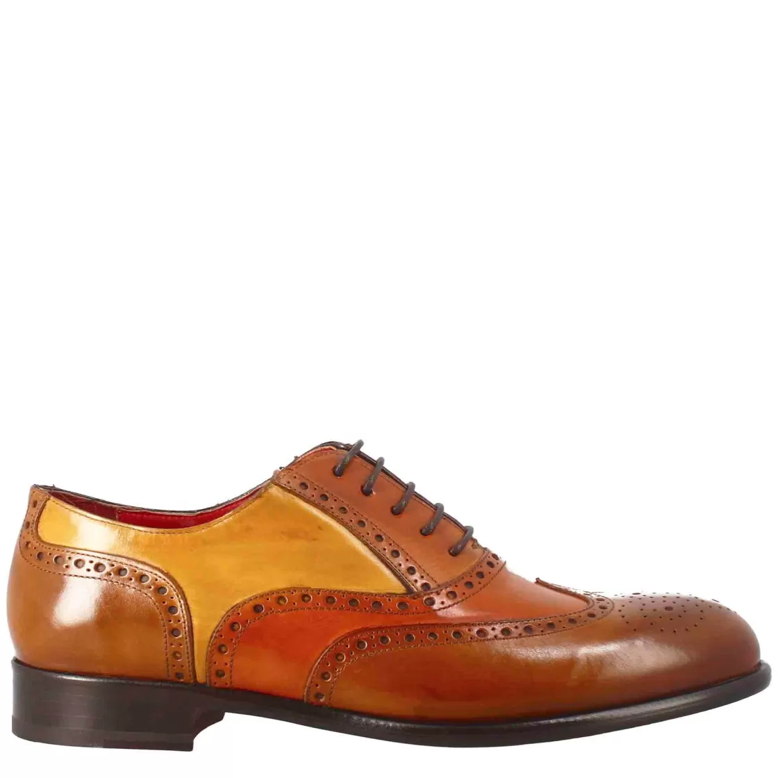 Fashion Leonardo Shoes Oxford Brogue Arancio E Giallo Elegante Da Uomo In Pelle Marrone