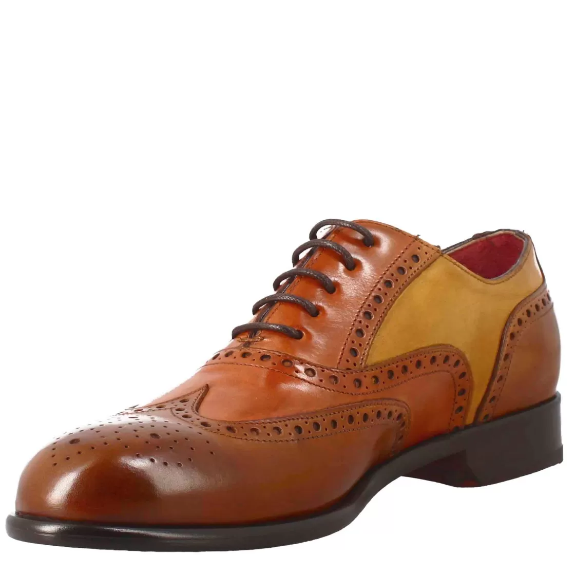Fashion Leonardo Shoes Oxford Brogue Arancio E Giallo Elegante Da Uomo In Pelle Marrone