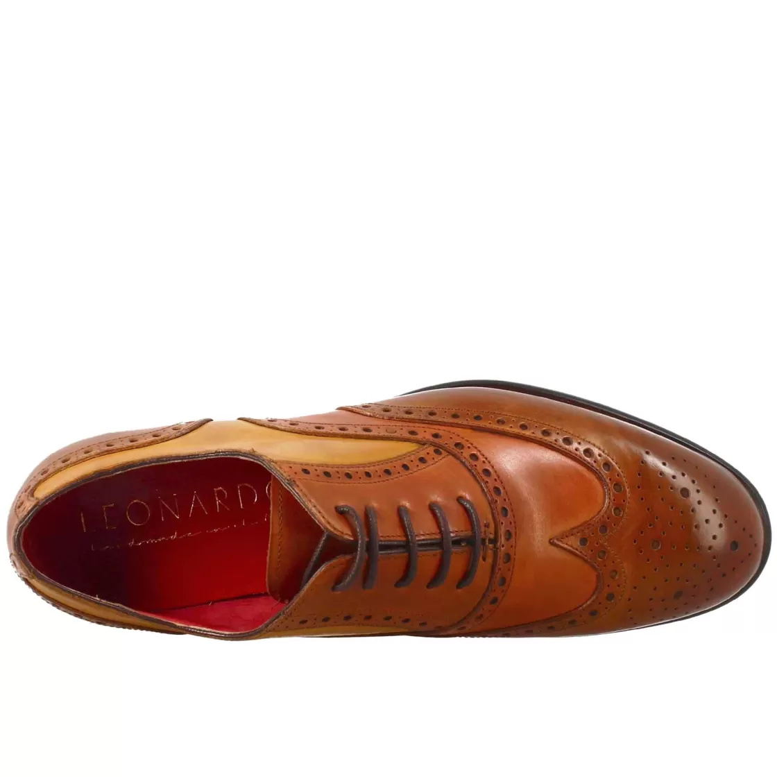 Fashion Leonardo Shoes Oxford Brogue Arancio E Giallo Elegante Da Uomo In Pelle Marrone