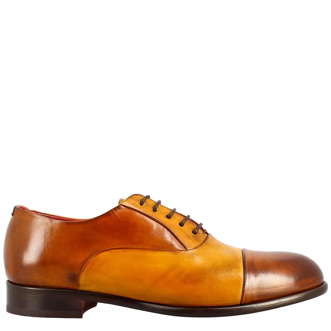Cheap Leonardo Shoes Oxford E Giallo Elegante Da Uomo In Pelle E Fodera Rossa Marrone