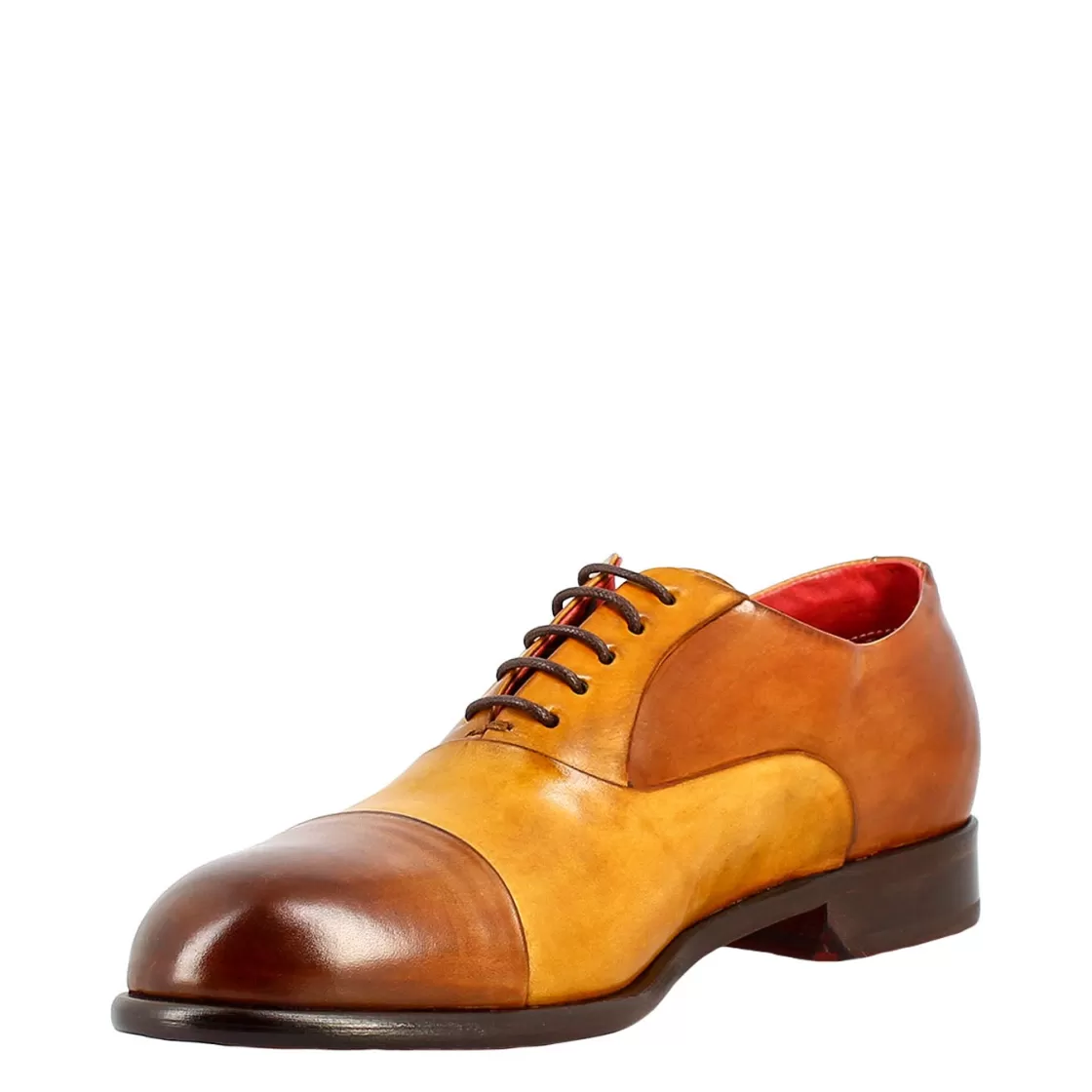 Cheap Leonardo Shoes Oxford E Giallo Elegante Da Uomo In Pelle E Fodera Rossa Marrone
