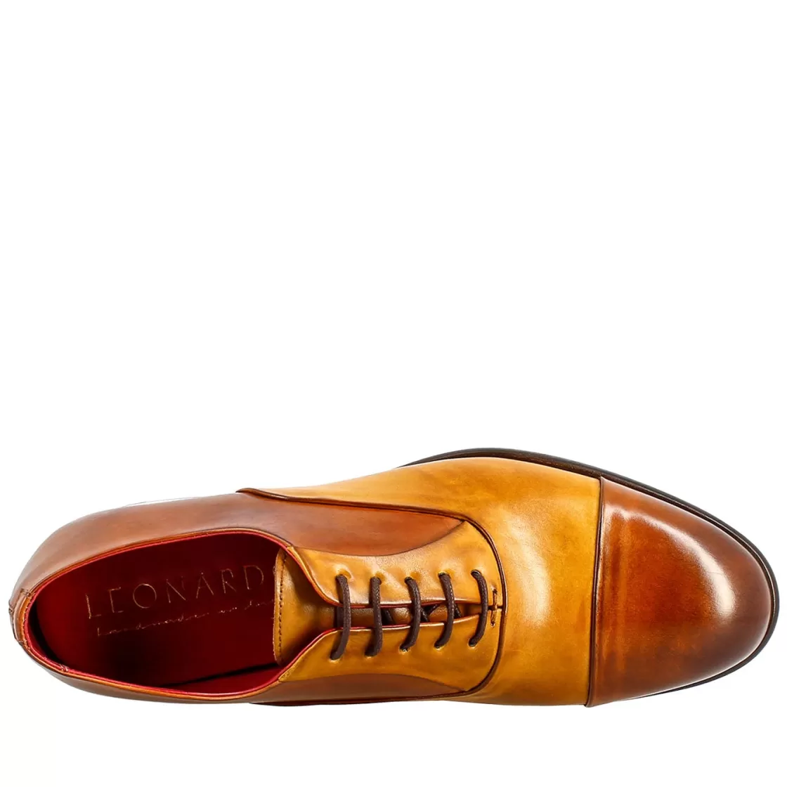 Cheap Leonardo Shoes Oxford E Giallo Elegante Da Uomo In Pelle E Fodera Rossa Marrone