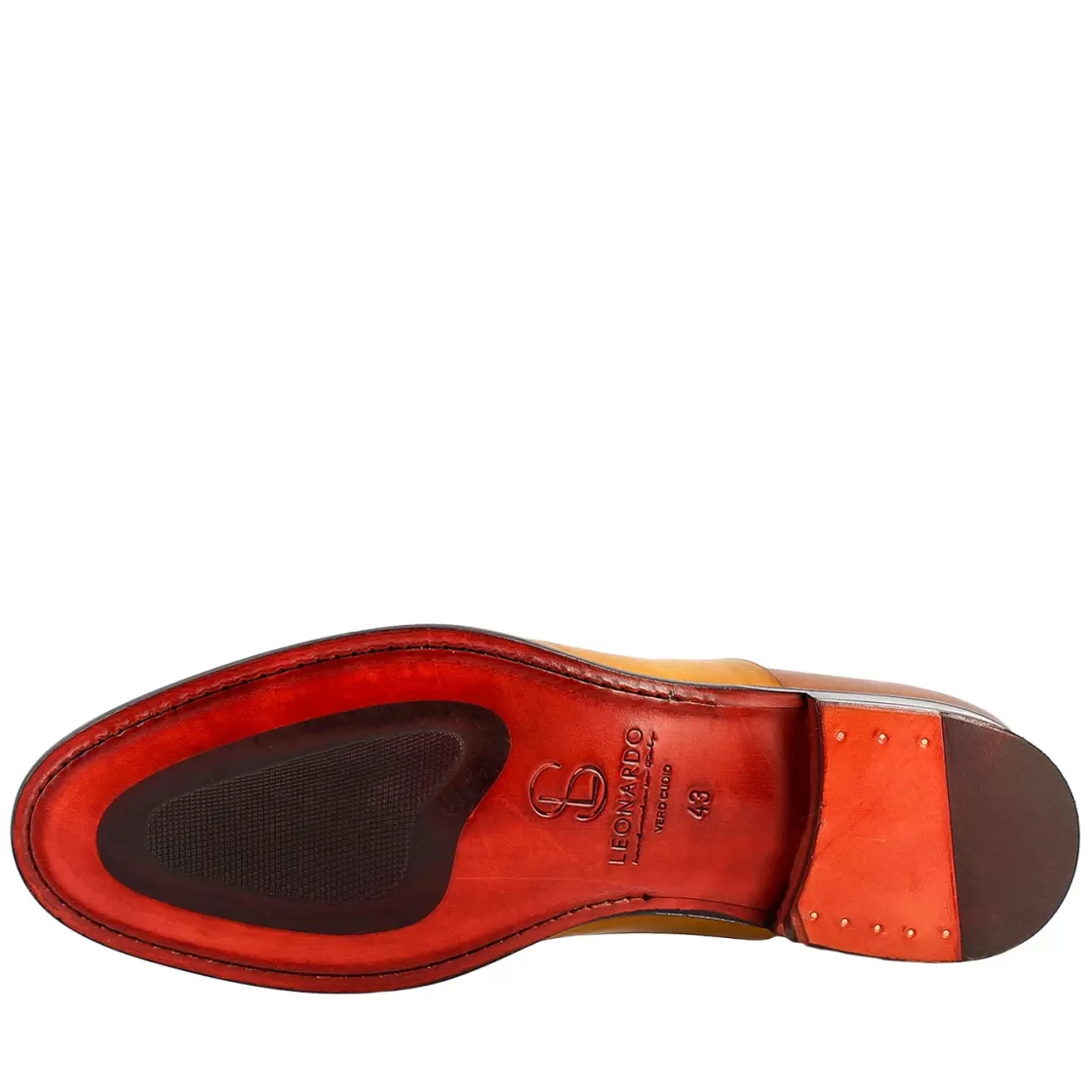 Cheap Leonardo Shoes Oxford E Giallo Elegante Da Uomo In Pelle E Fodera Rossa Marrone