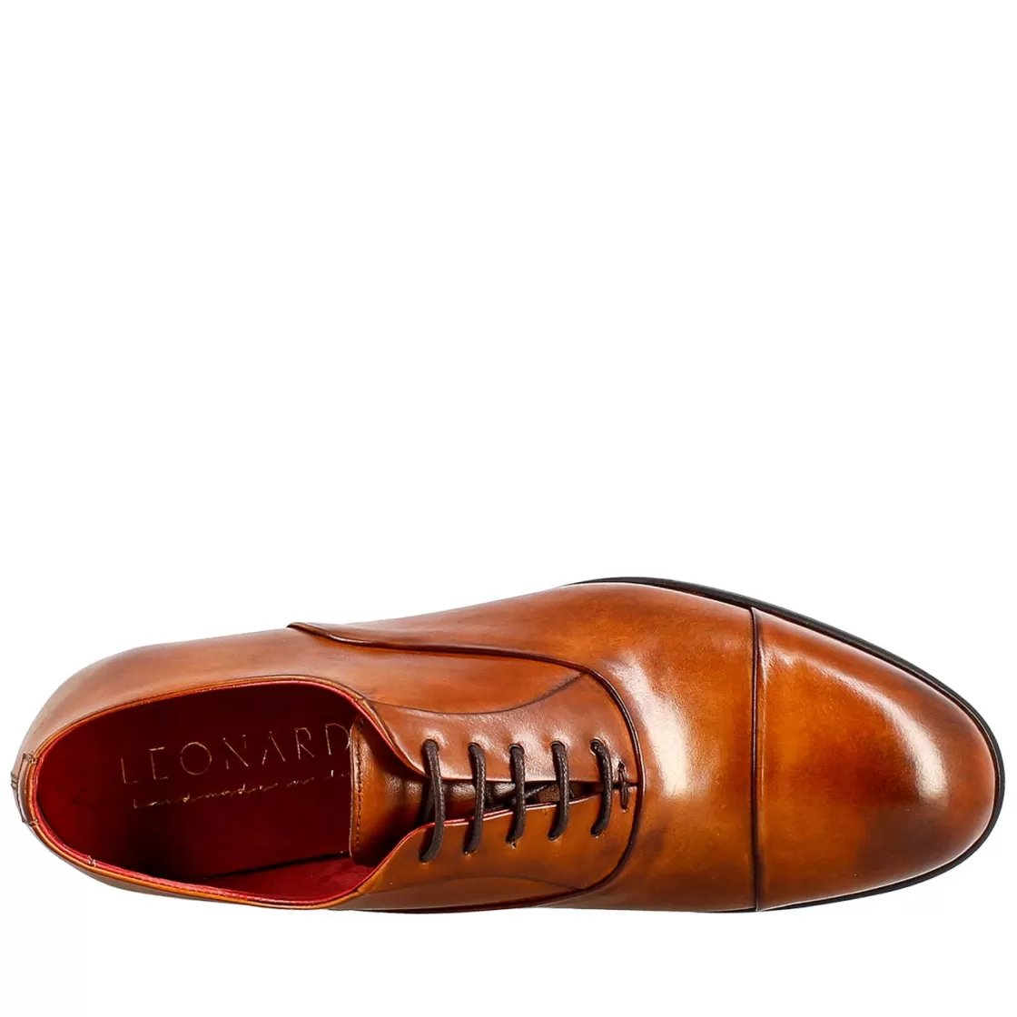 Clearance Leonardo Shoes Oxford Elegante Da Uomo In Pelle E Fodera Rossa Marrone