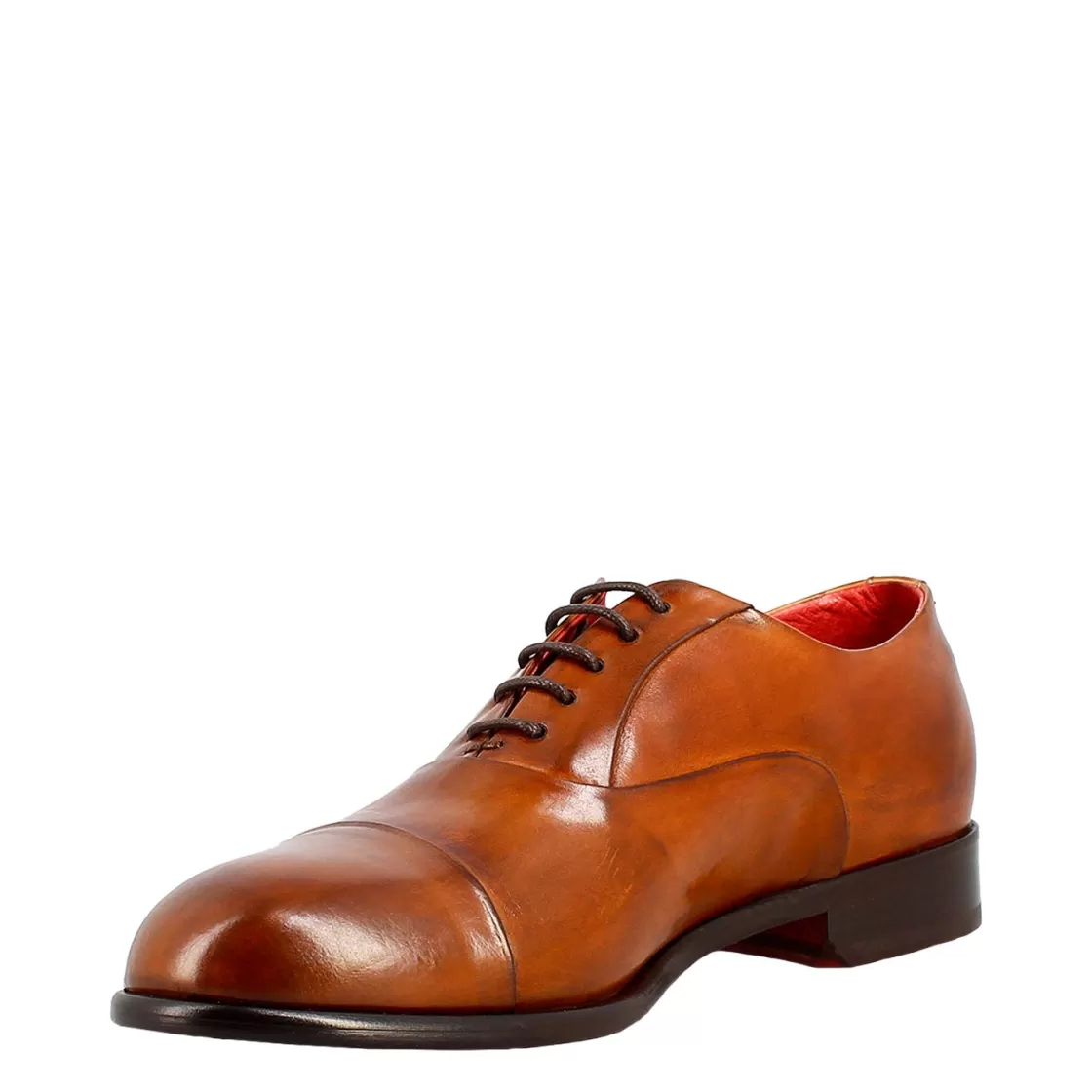Clearance Leonardo Shoes Oxford Elegante Da Uomo In Pelle E Fodera Rossa Marrone