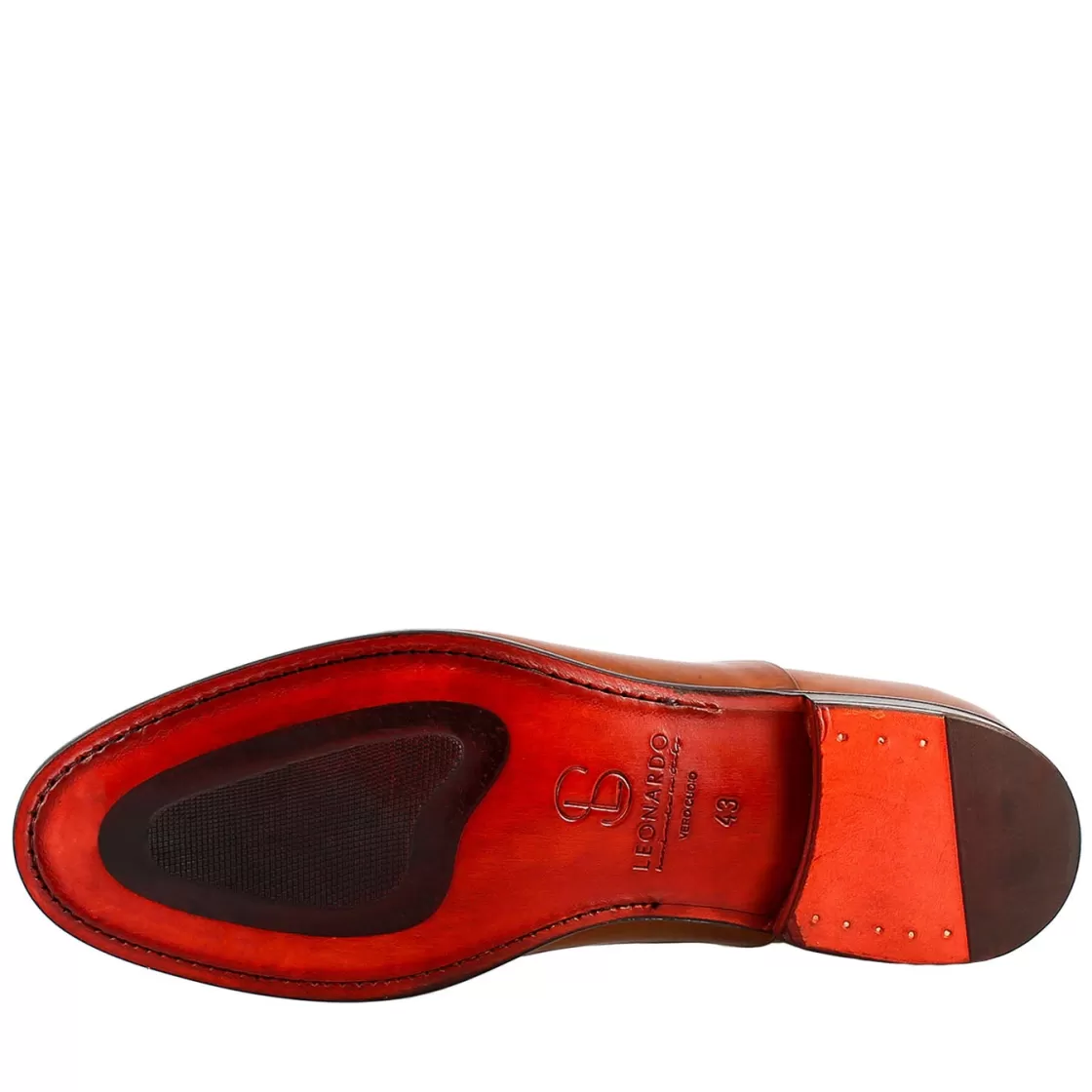 Clearance Leonardo Shoes Oxford Elegante Da Uomo In Pelle E Fodera Rossa Marrone