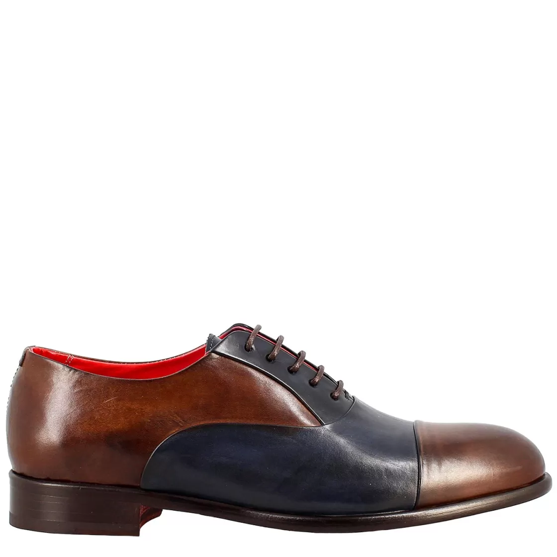 Flash Sale Leonardo Shoes Oxford E Blu Elegante Da Uomo In Pelle E Fodera Rossa Marrone Scuro