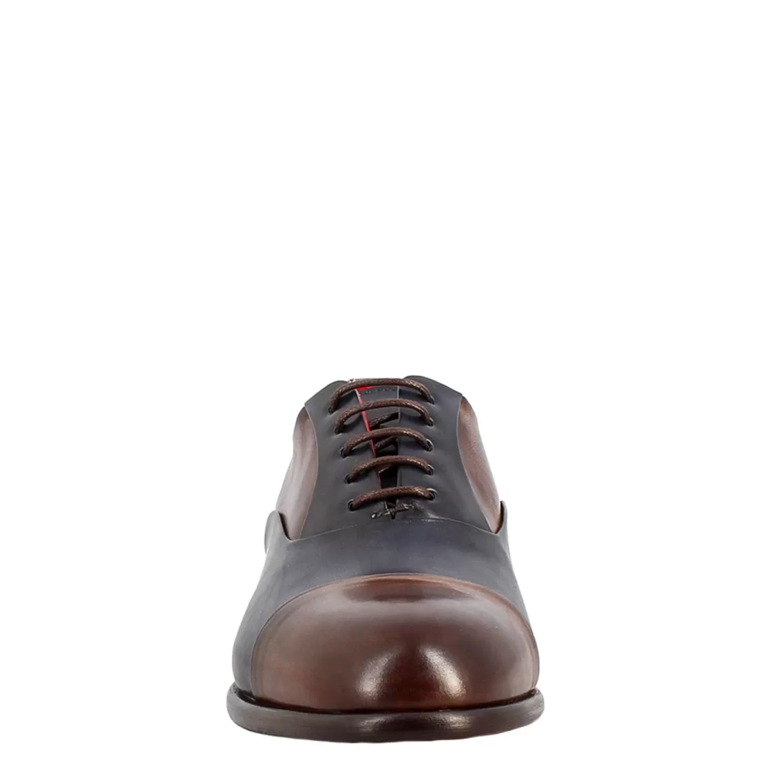 Flash Sale Leonardo Shoes Oxford E Blu Elegante Da Uomo In Pelle E Fodera Rossa Marrone Scuro