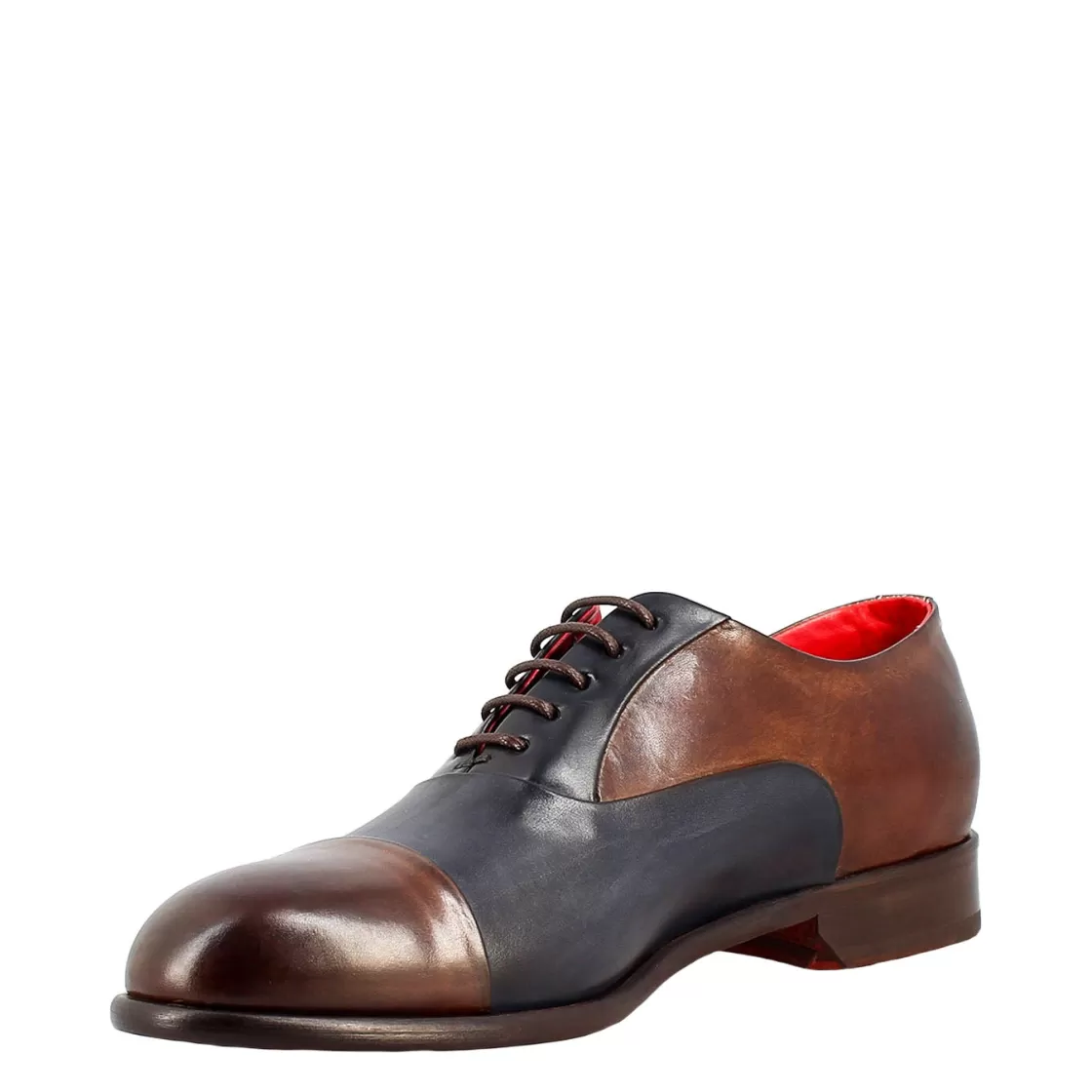 Flash Sale Leonardo Shoes Oxford E Blu Elegante Da Uomo In Pelle E Fodera Rossa Marrone Scuro