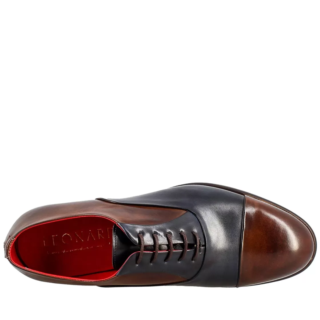 Flash Sale Leonardo Shoes Oxford E Blu Elegante Da Uomo In Pelle E Fodera Rossa Marrone Scuro